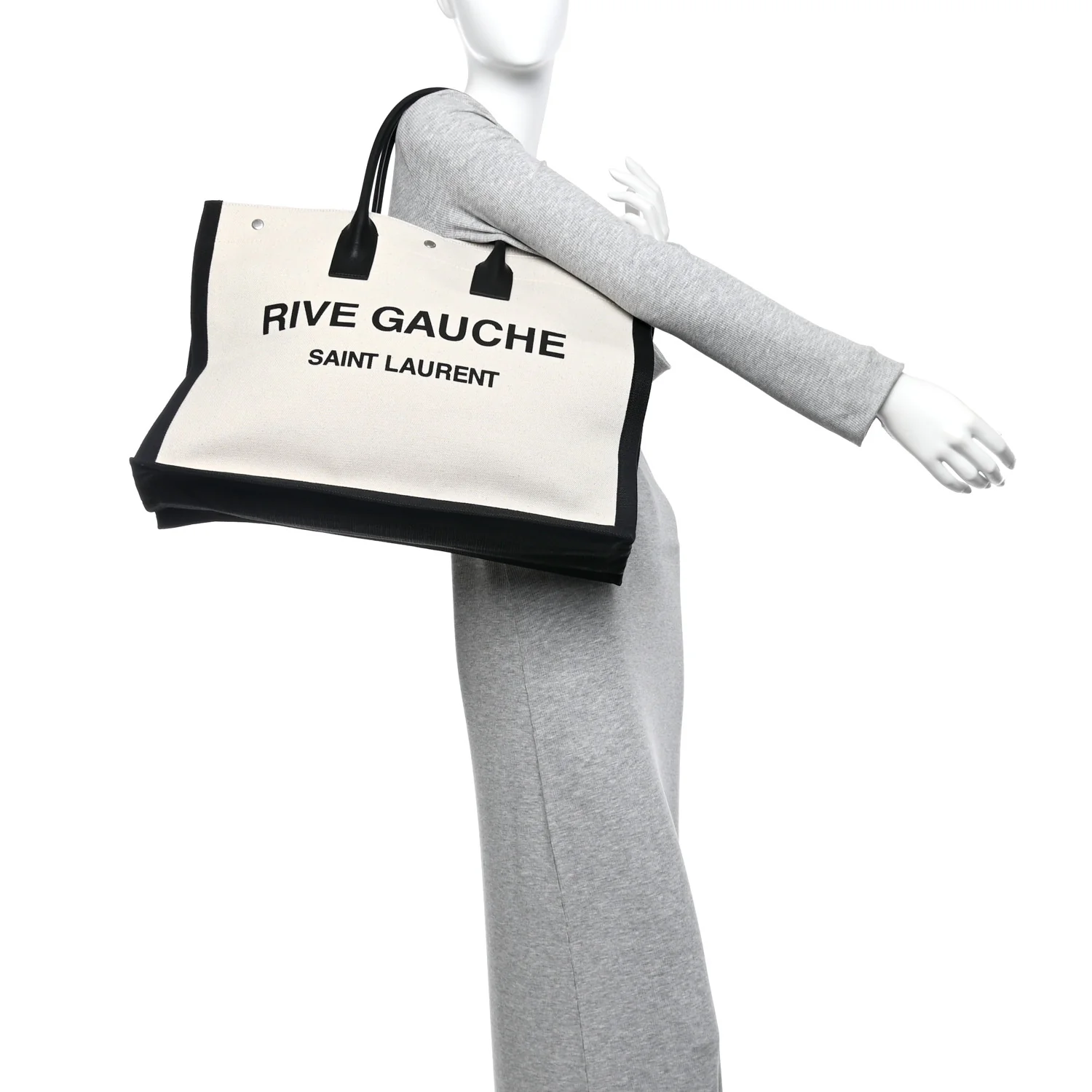 Linen Calfskin Rive Gauche Tote White Black - Image 2