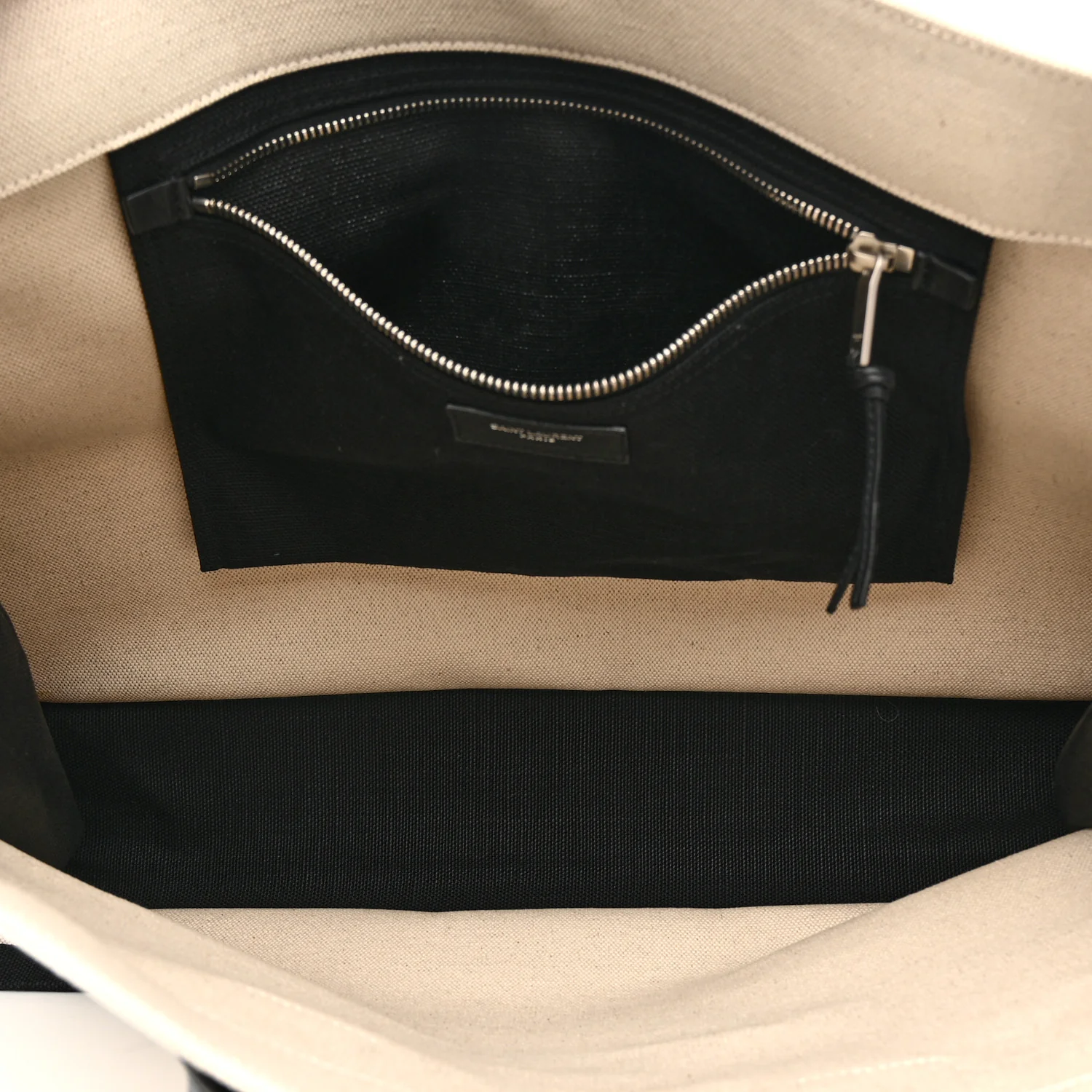 Linen Calfskin Rive Gauche Tote White Black - Image 5