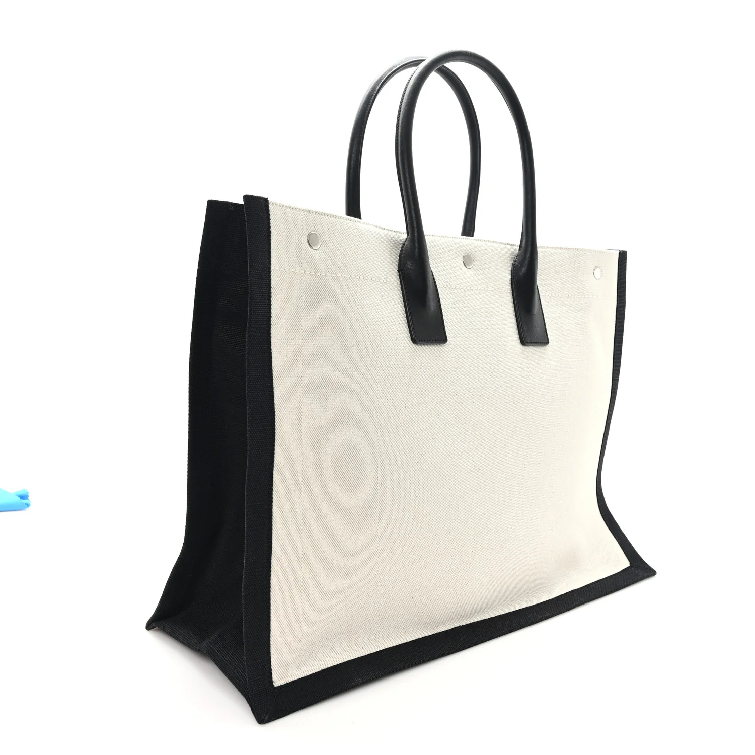 Linen Calfskin Rive Gauche Tote White Black - Image 2