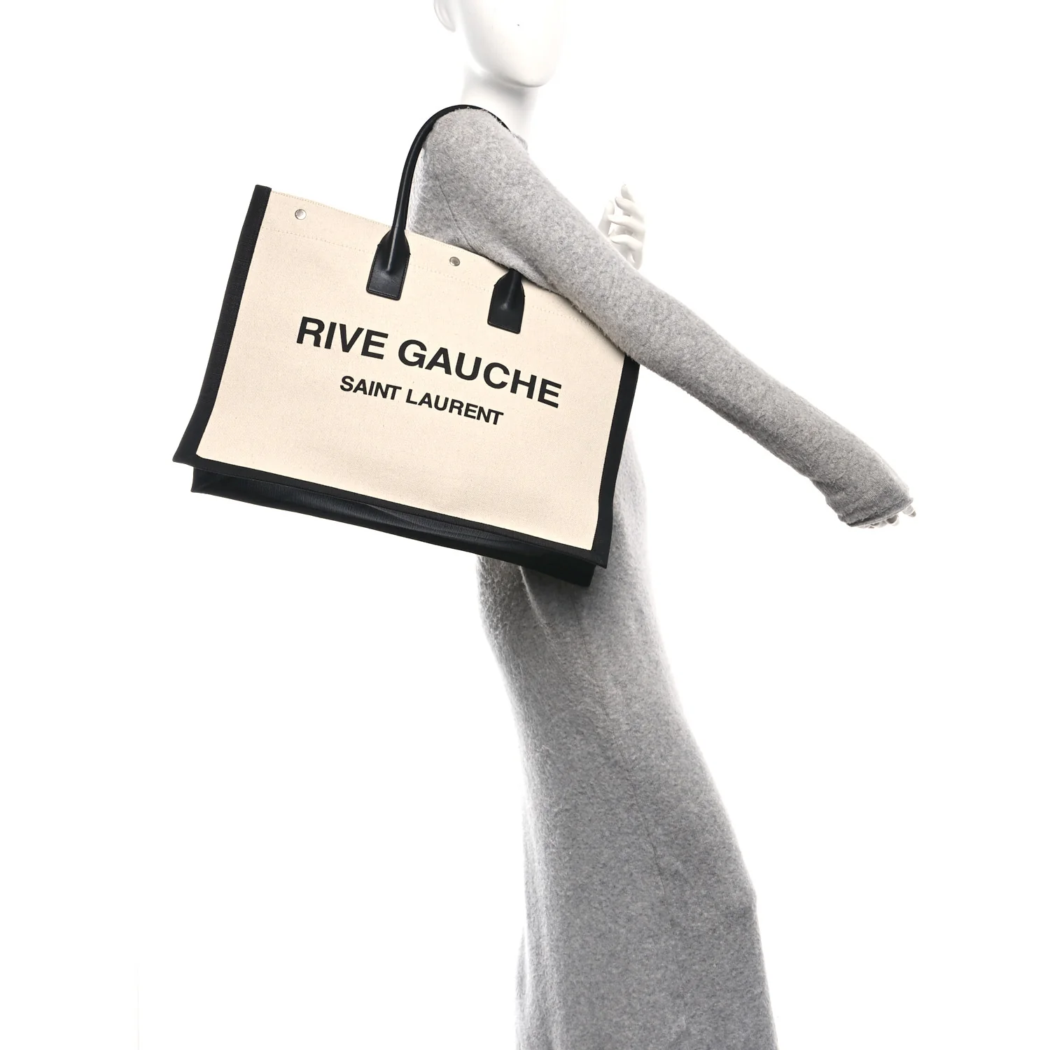 Linen Calfskin Rive Gauche Tote White Black - Image 3