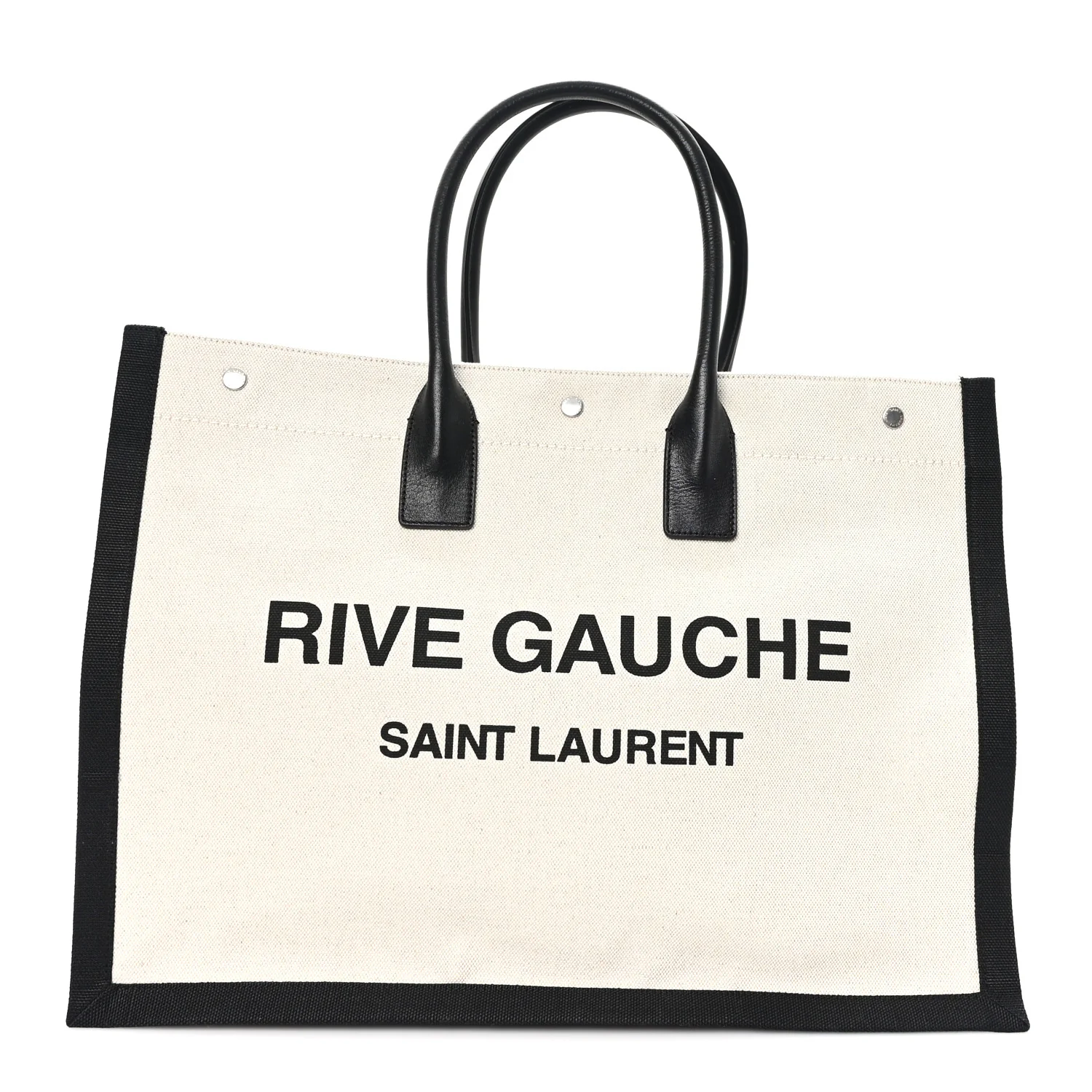 Linen Calfskin Small Rive Gauche Tote Natural Black