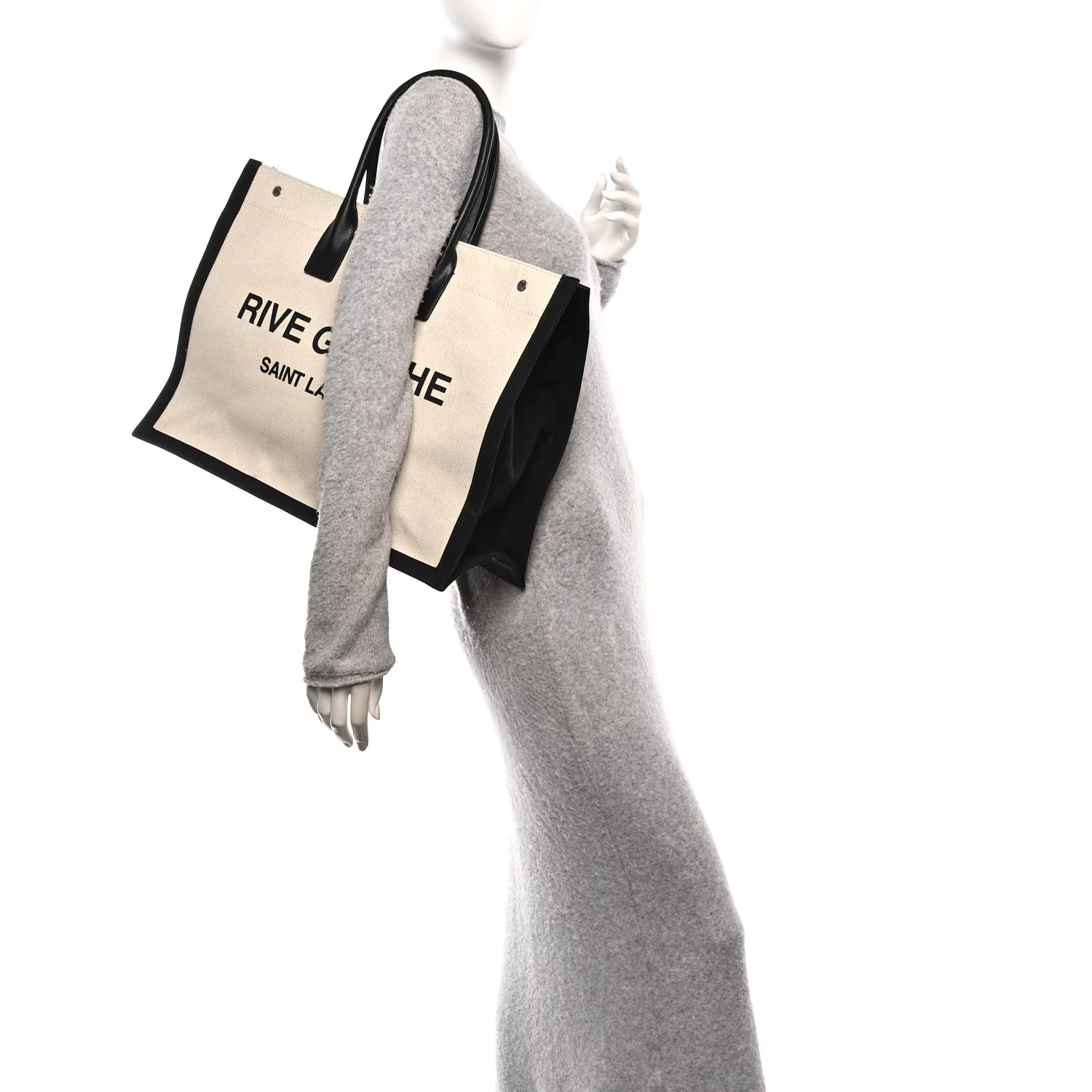 Linen Calfskin Small Rive Gauche Tote Natural Black - Image 2