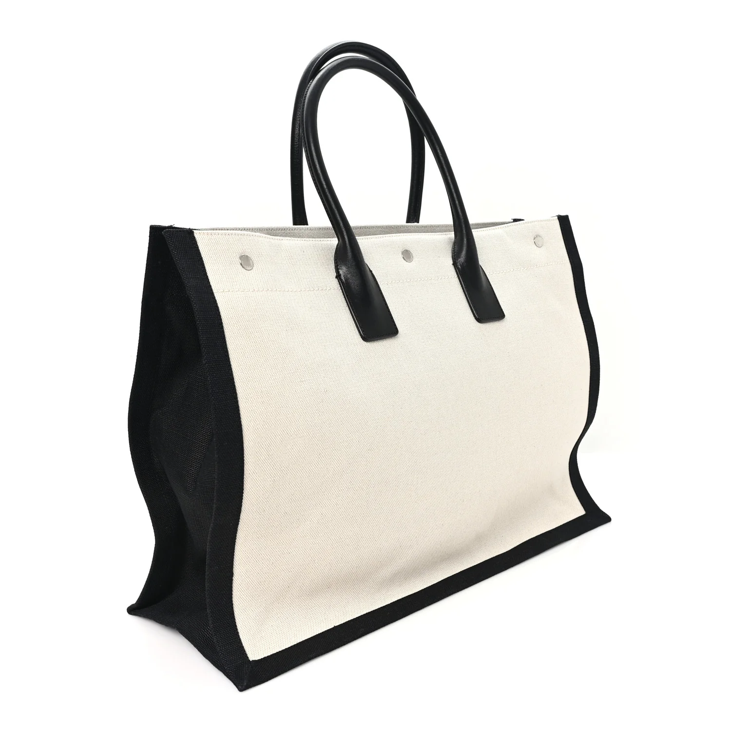 Linen Calfskin Small Rive Gauche Tote Natural Black - Image 3