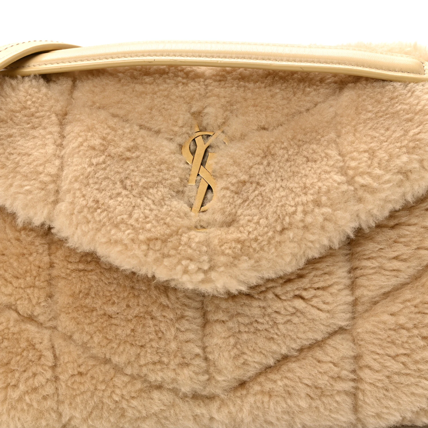 Merino Shearling Lambskin Quilted Small Loulou Puffer Monogram Chain Satchel Natural Beige - Image 8