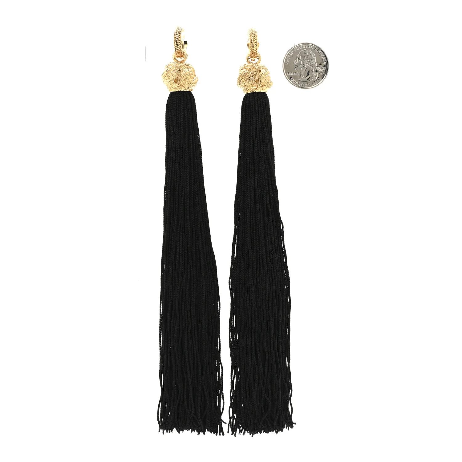 Metal Knot Tassel Clip On Earrings Gold Black - Image 2