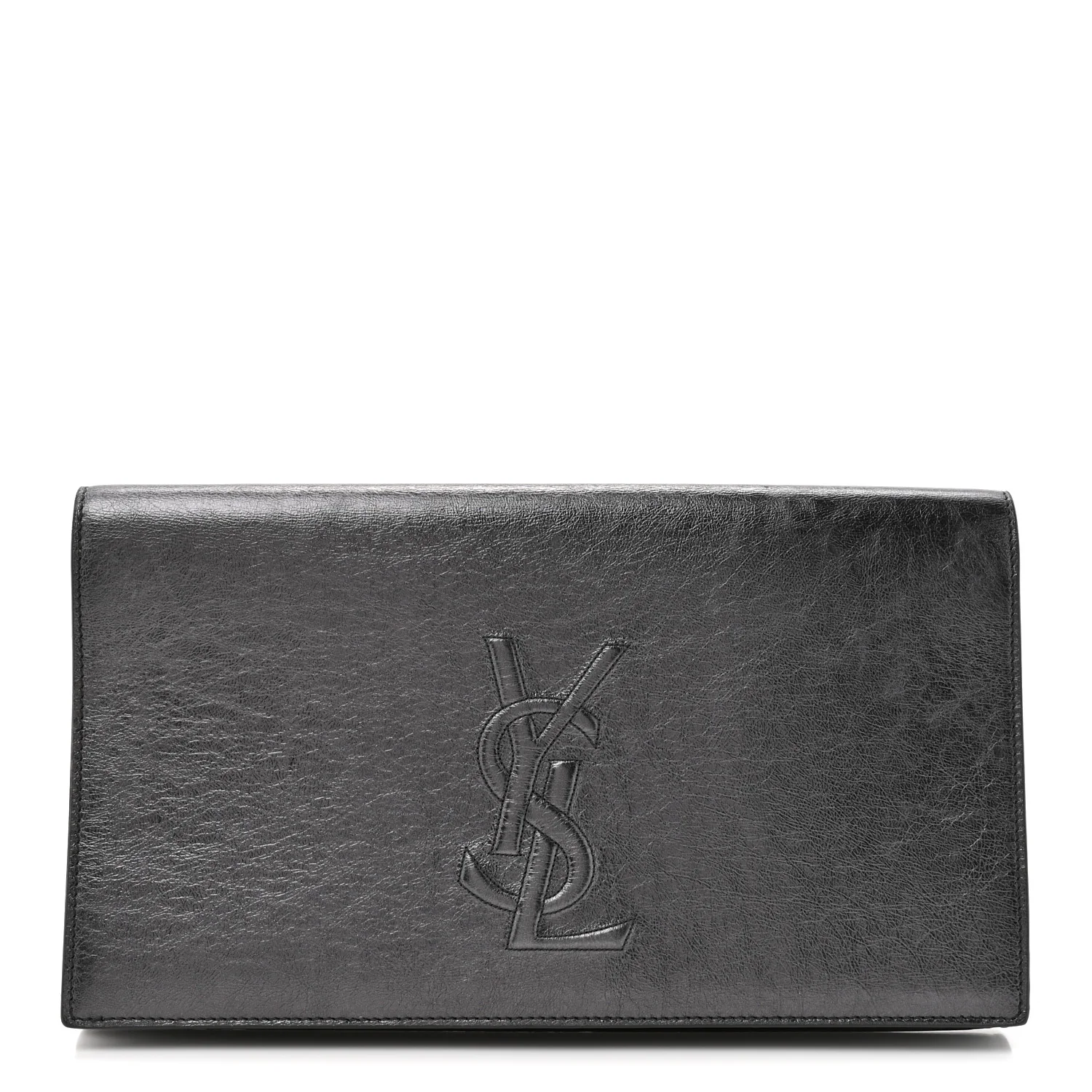 Metallic Calfskin Large Belle De Jour Clutch Dark Silver