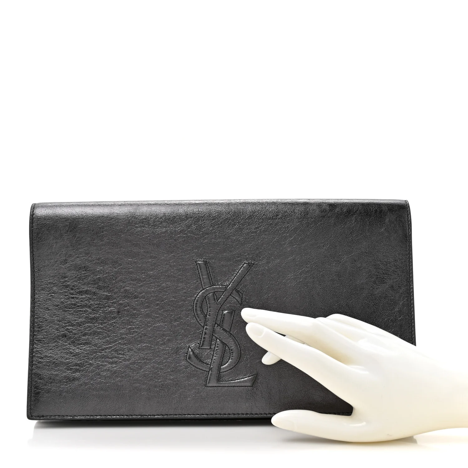 Metallic Calfskin Large Belle De Jour Clutch Dark Silver - Image 2
