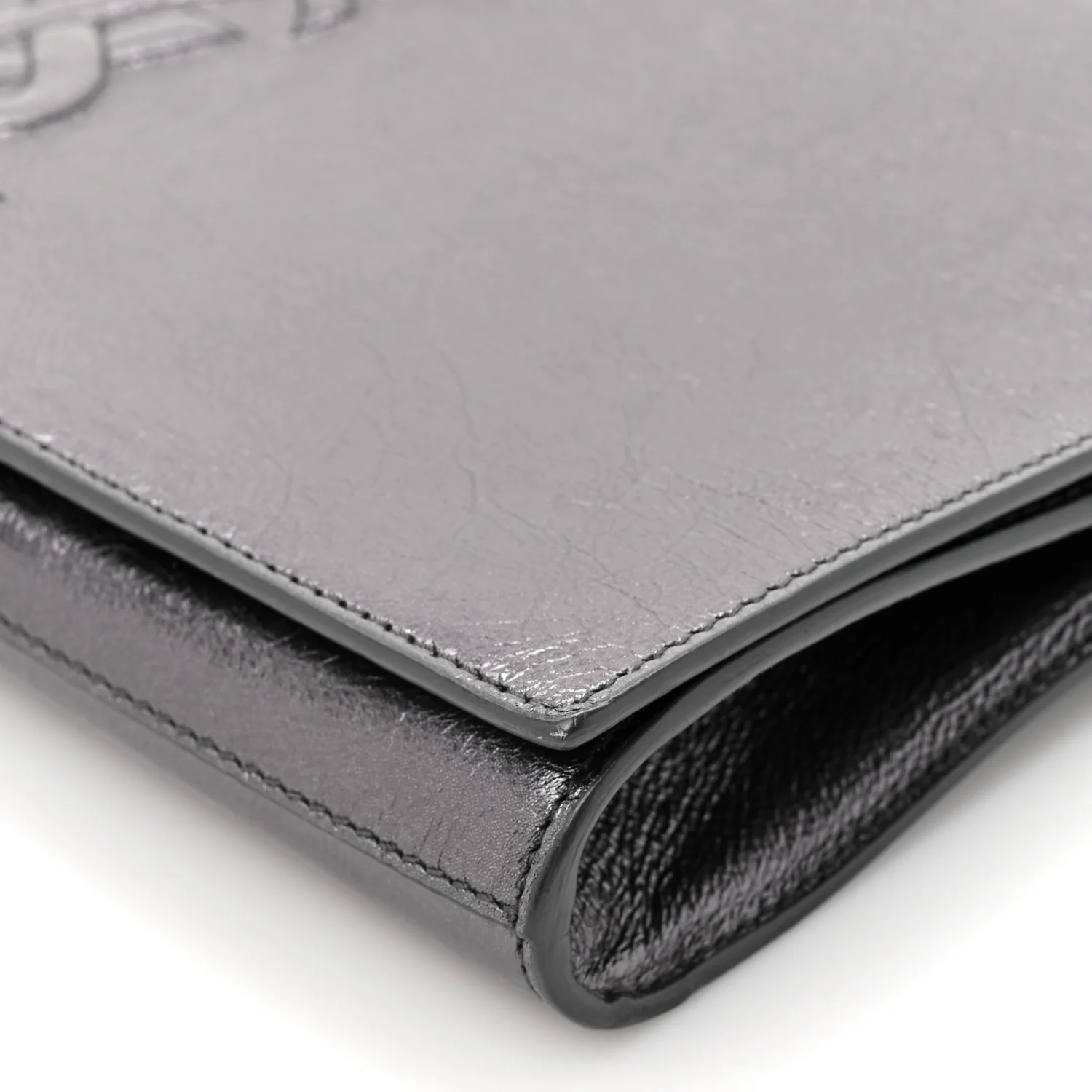Metallic Calfskin Large Belle De Jour Clutch Dark Silver - Image 8