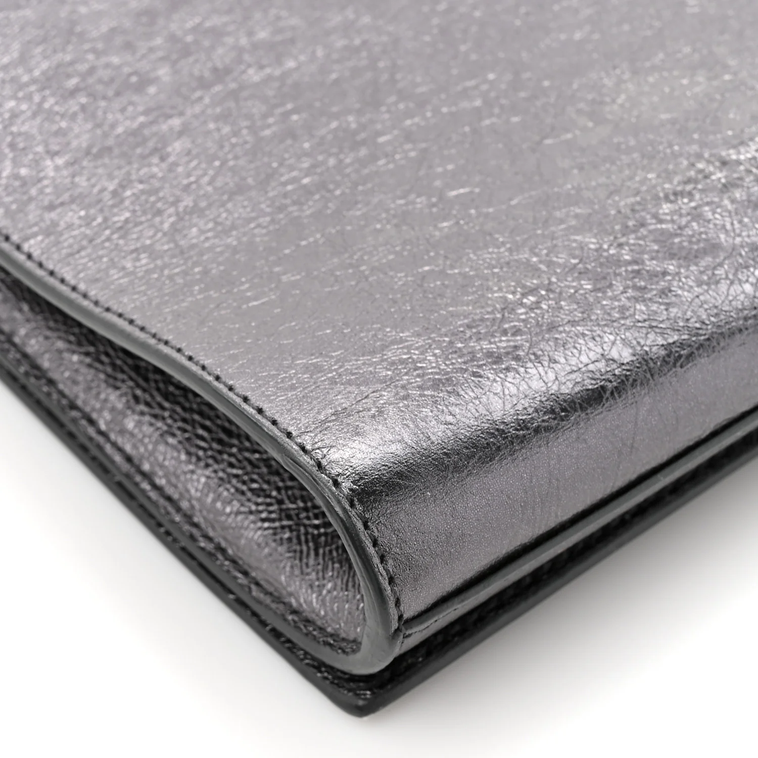 Metallic Calfskin Large Belle De Jour Clutch Dark Silver - Image 9