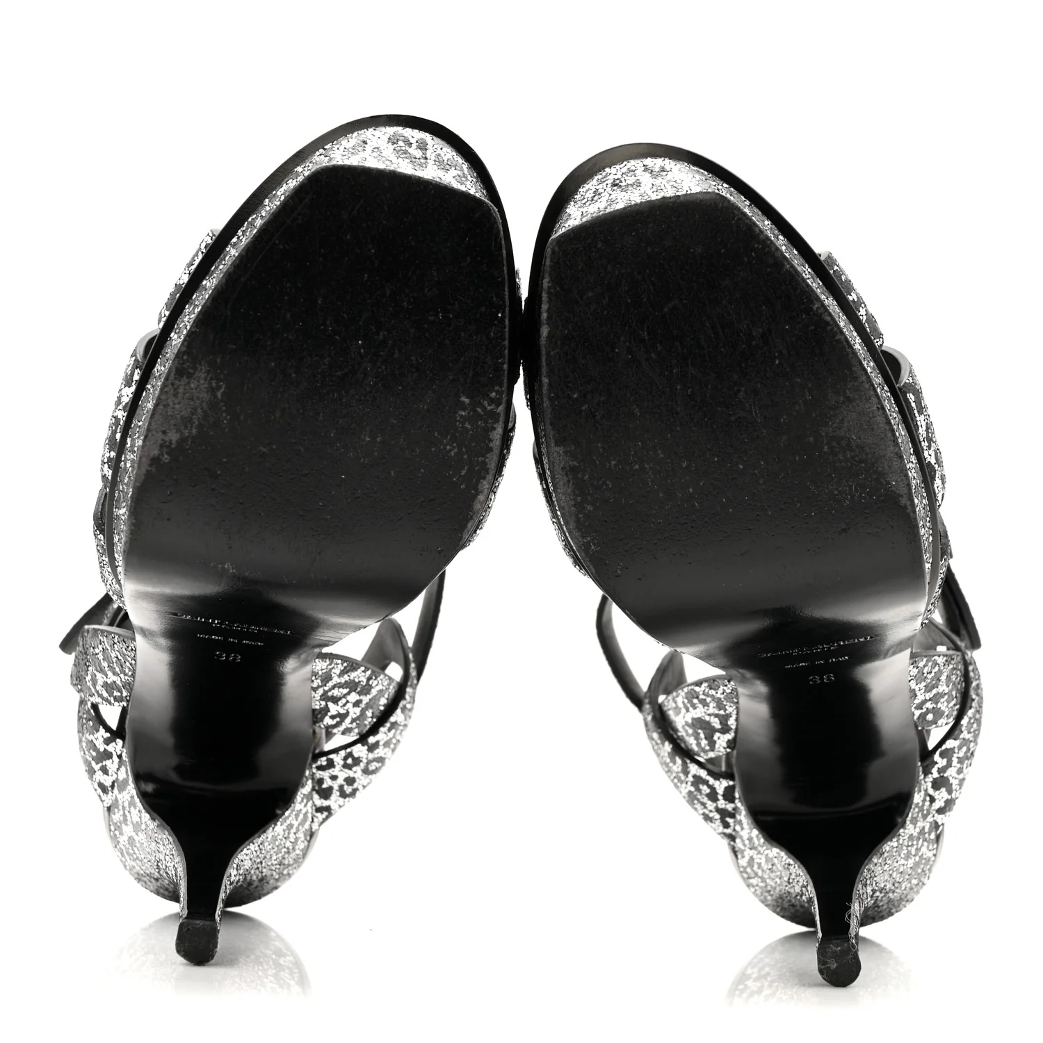 Metallic Calfskin Leopard Print Tribute 105 Platform Sandals 38 Black Silver - Image 6