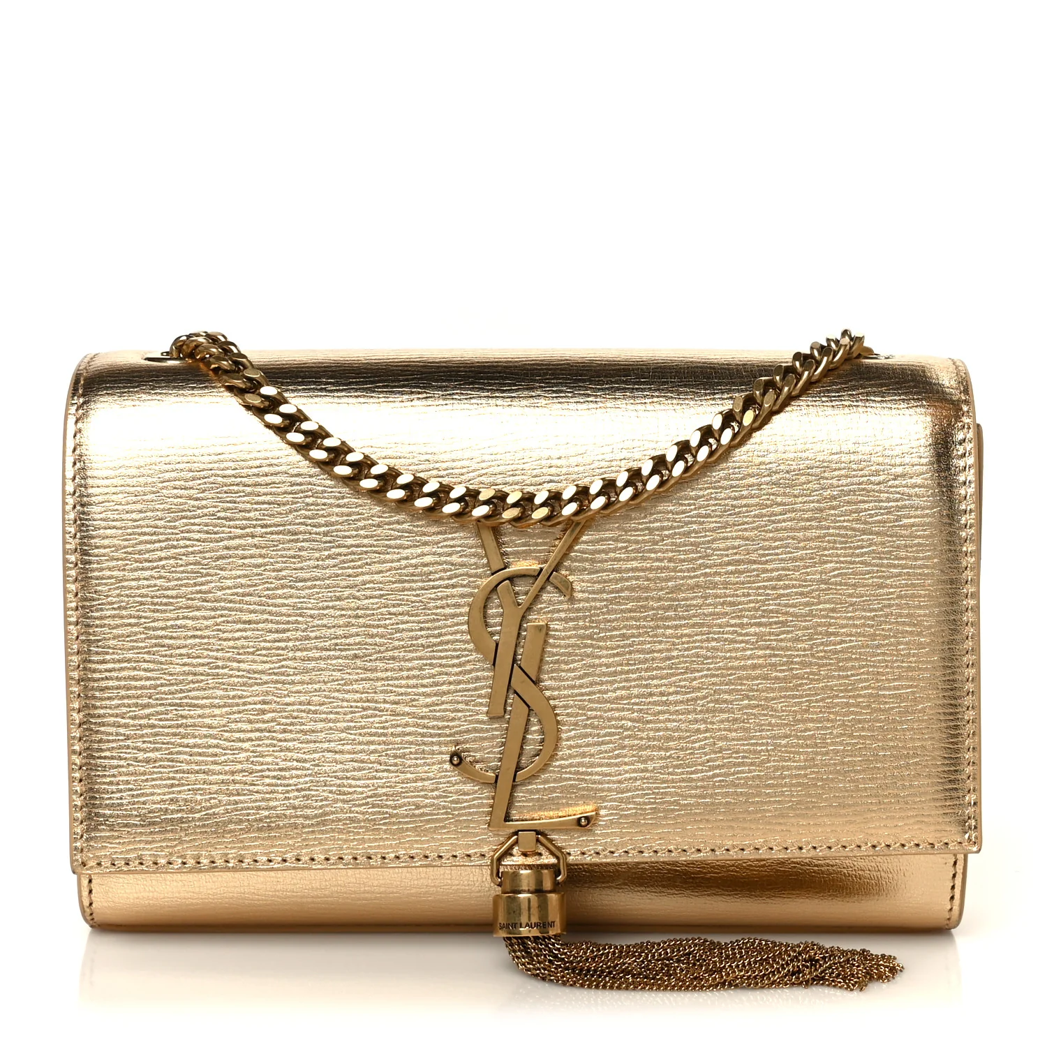 Metallic Calfskin Small Classic Monogram Kate Tassel Satchel Gold