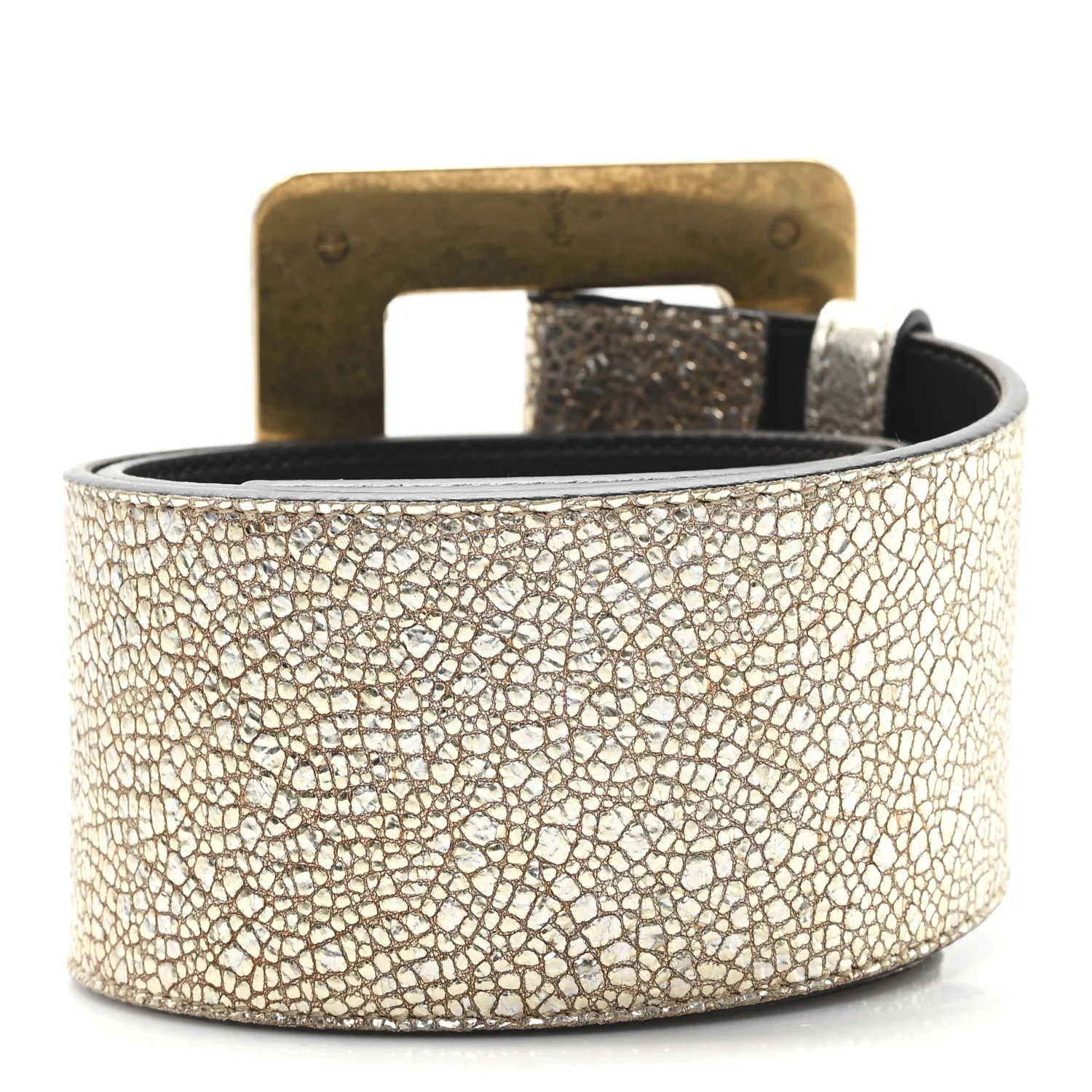 Metallic Calfskin Square Buckle Wide Belt 65 26 Gold - Image 2