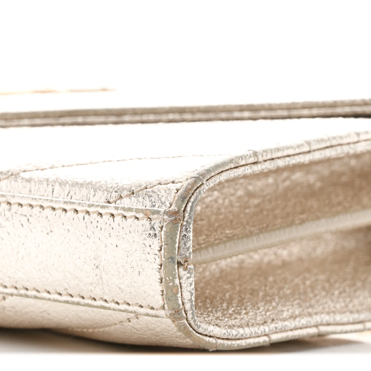 Metallic Crackled Calfskin Matelasse Chevron Monogram Chain Wallet Gold - Image 11