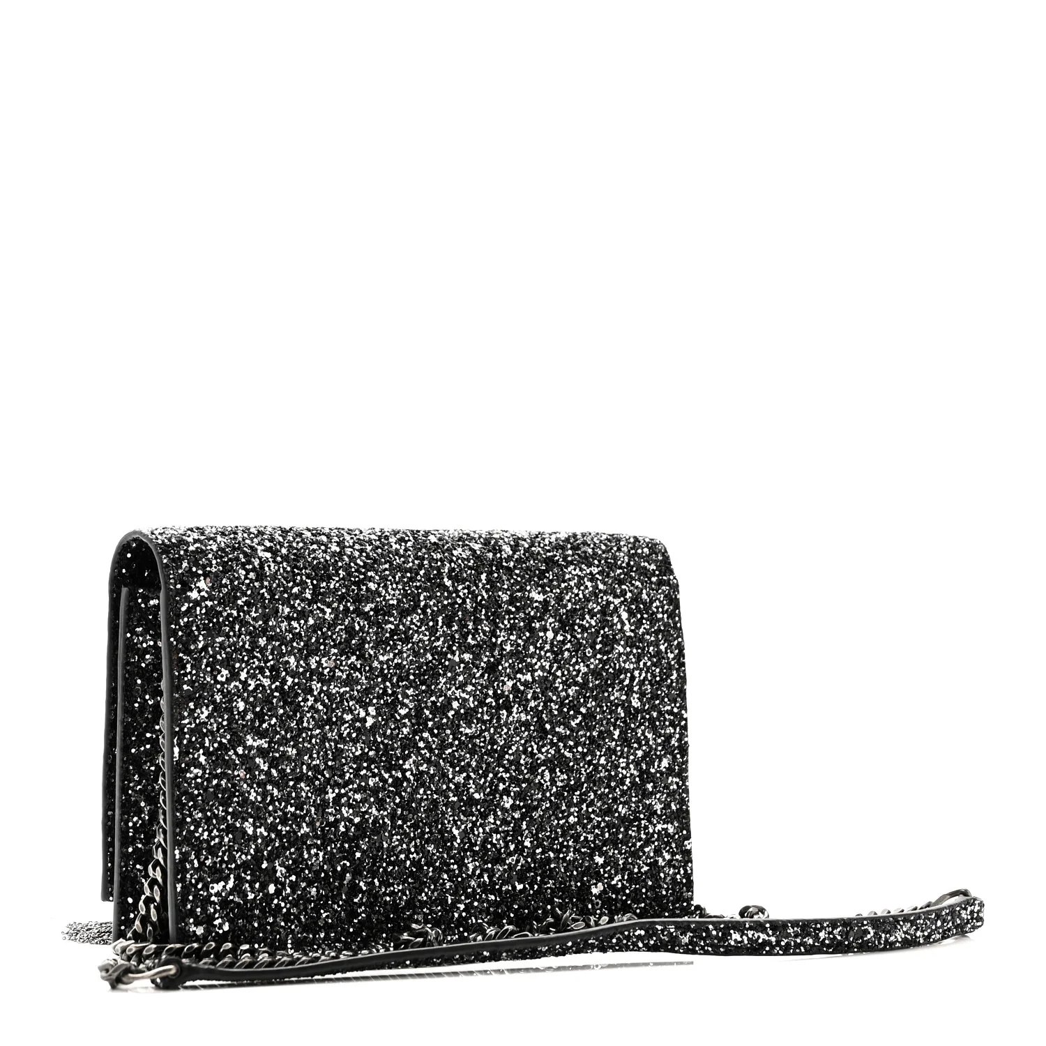 Metallic Glitter Classic Monogram Kate Tassel Chain Wallet Gun Metal Black - Image 3