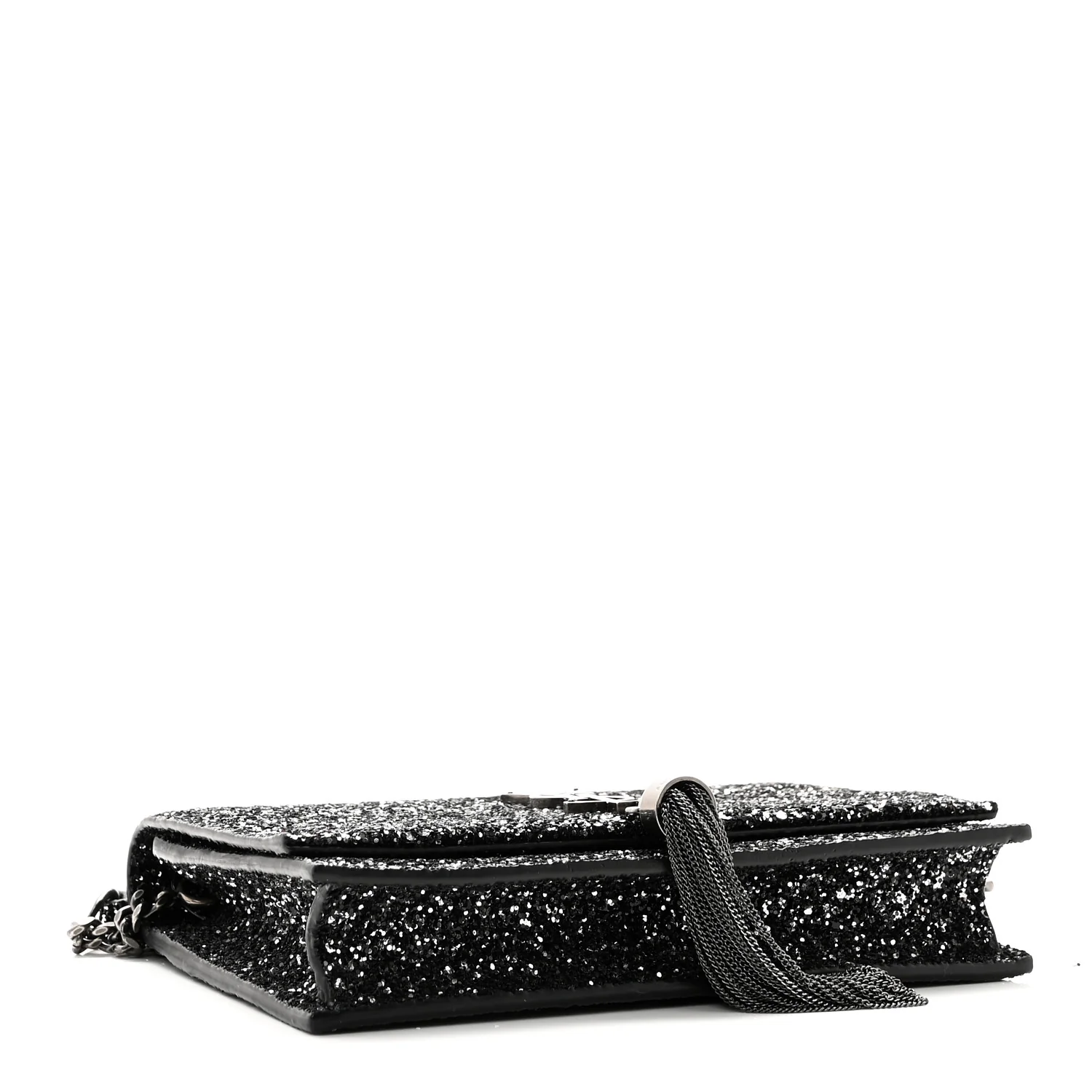 Metallic Glitter Classic Monogram Kate Tassel Chain Wallet Gun Metal Black - Image 4