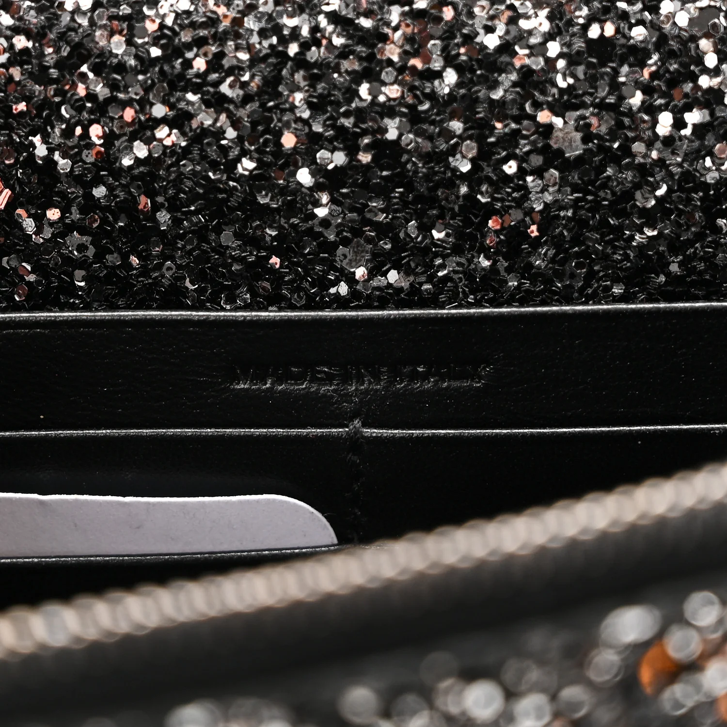Metallic Glitter Classic Monogram Kate Tassel Chain Wallet Gun Metal Black - Image 6