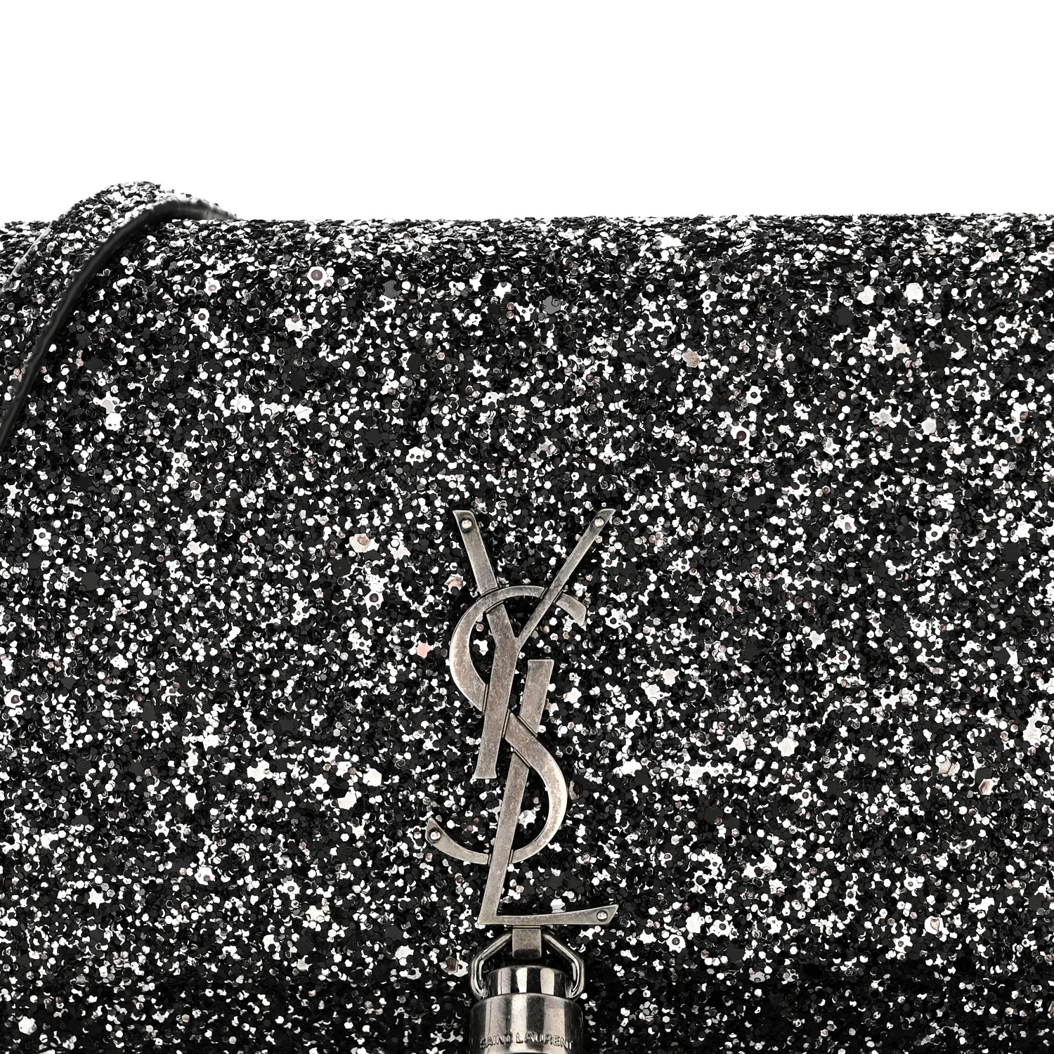 Metallic Glitter Classic Monogram Kate Tassel Chain Wallet Gun Metal Black - Image 8