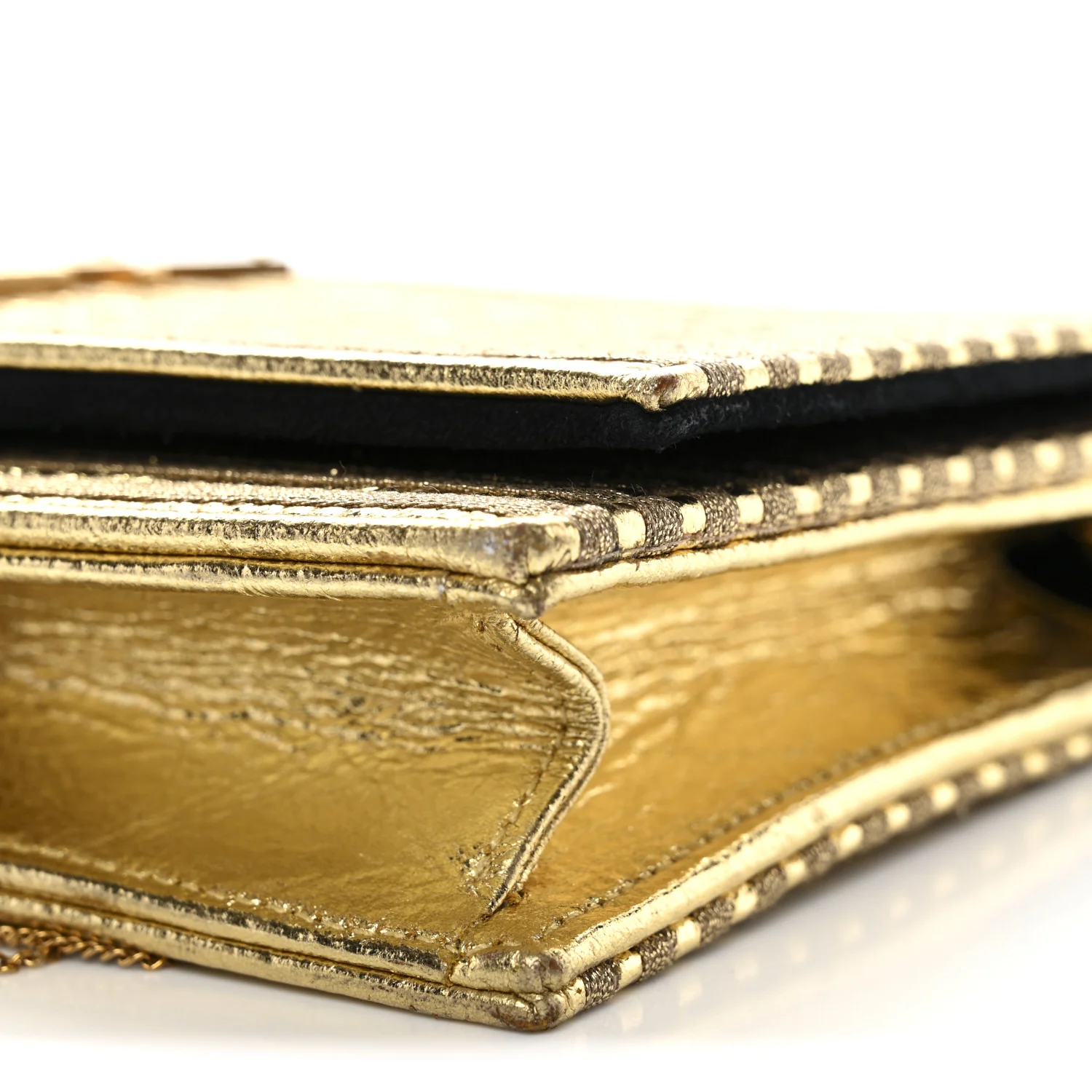 Metallic Goatskin Lambskin Classic Monogram Kate Tassel Chain Wallet Gold - Image 11