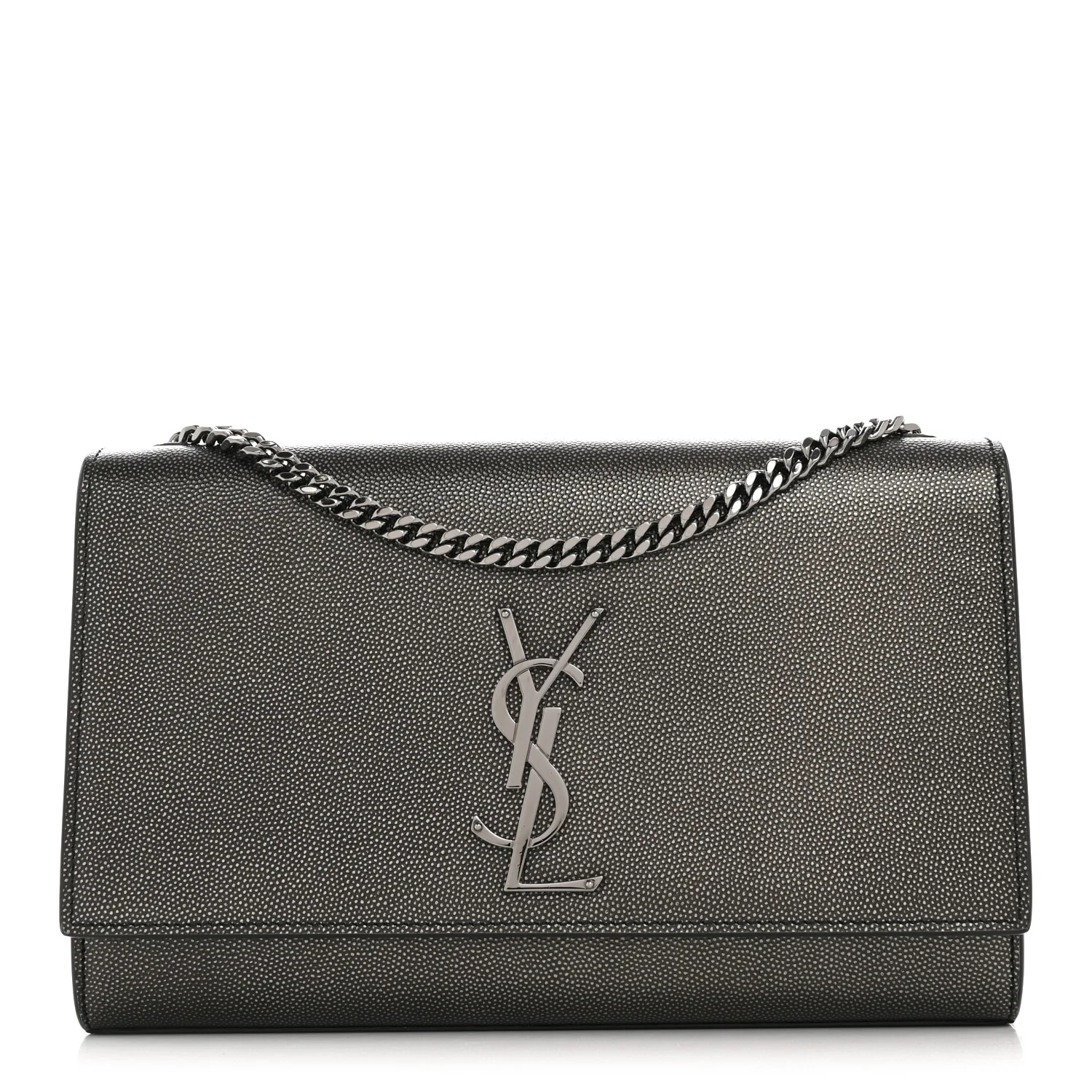 Metallic Grain De Poudre Medium Classic Monogram Kate Satchel Dark Lead