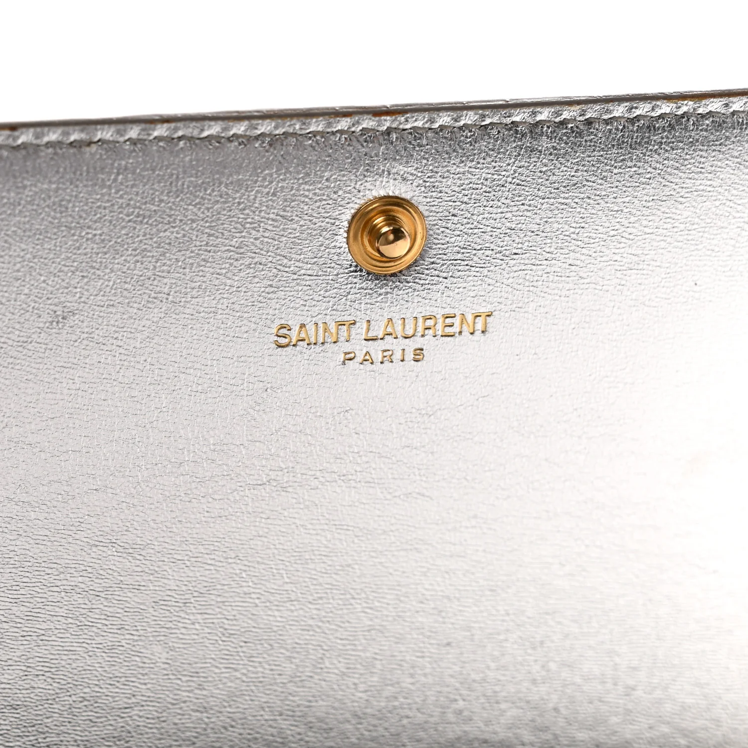Metallic Grained Calfskin Classic Letters Chain Wallet Argento - Image 15