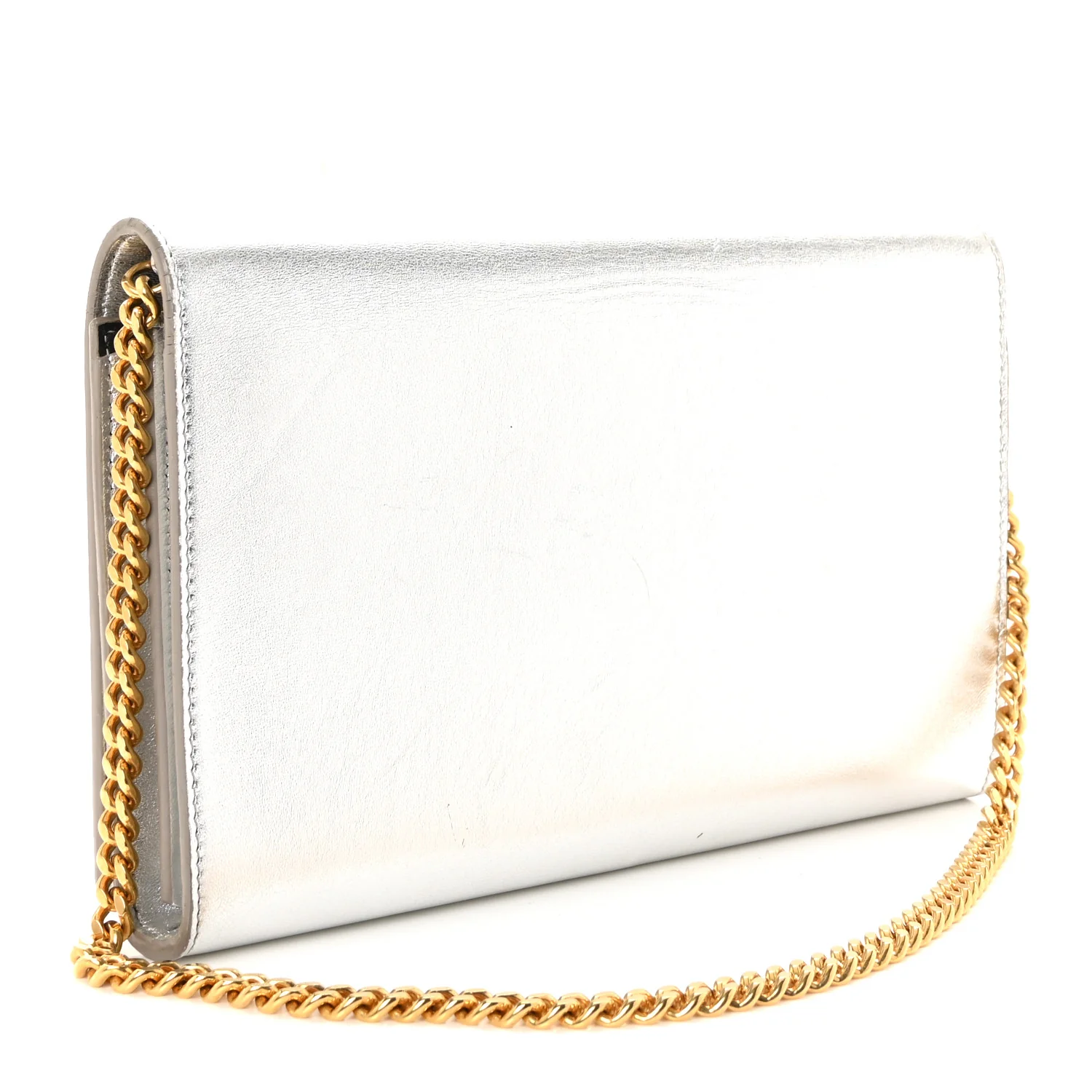 Metallic Grained Calfskin Classic Letters Chain Wallet Argento - Image 6