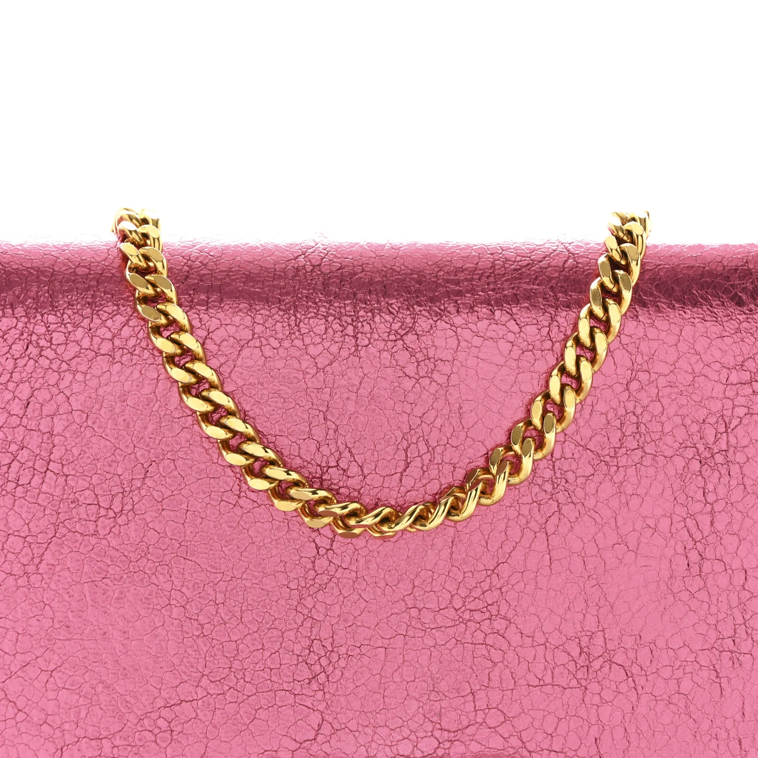 Metallic Grained Calfskin Classic Letters Chain Wallet New Pink - Image 8