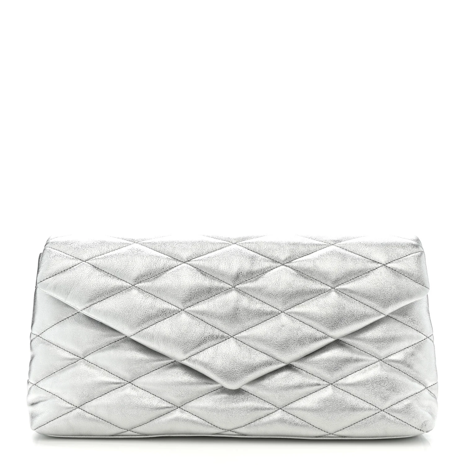 Metallic Lambskin Quilted Sade Puffer Envelope Clutch Argento