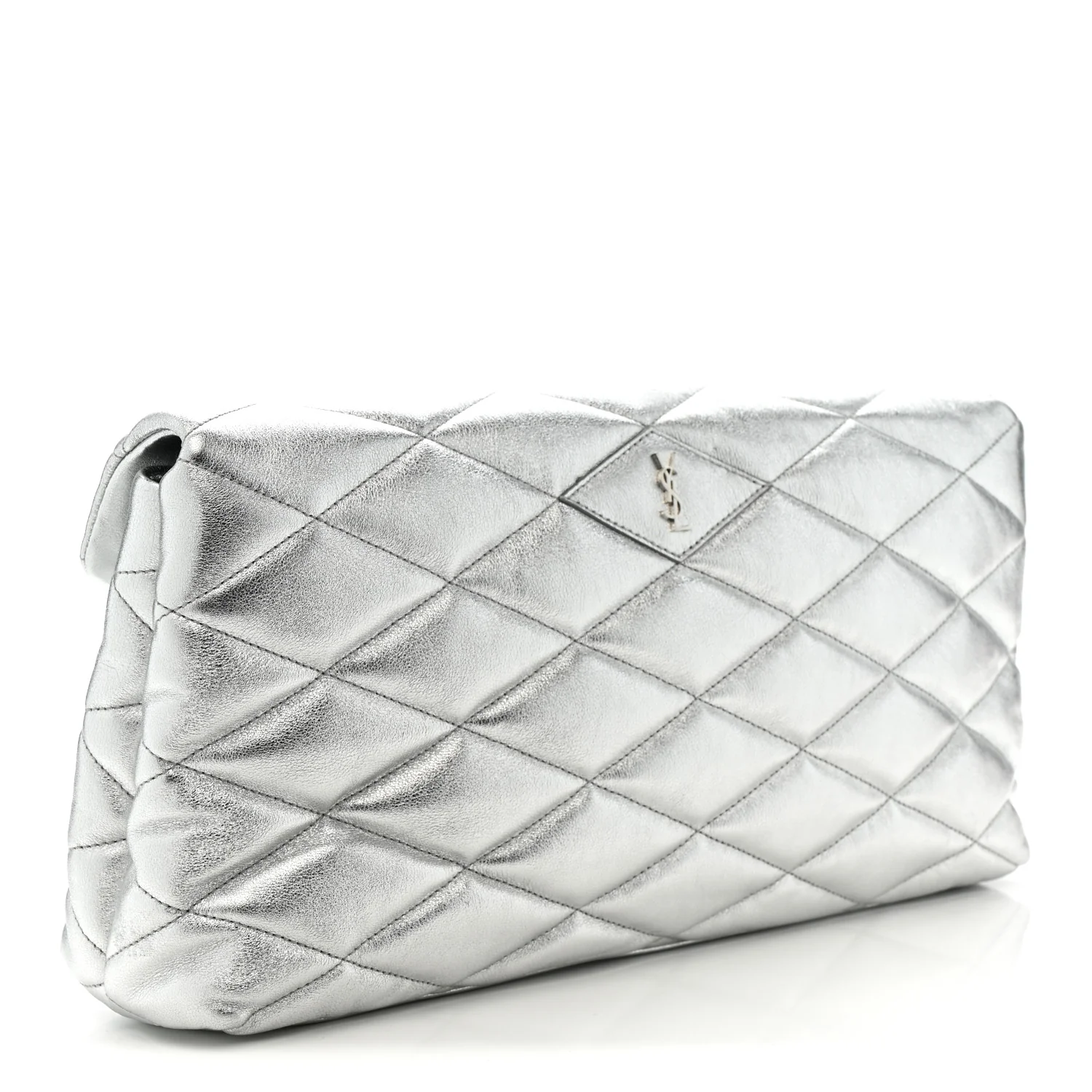 Metallic Lambskin Quilted Sade Puffer Envelope Clutch Argento - Image 3