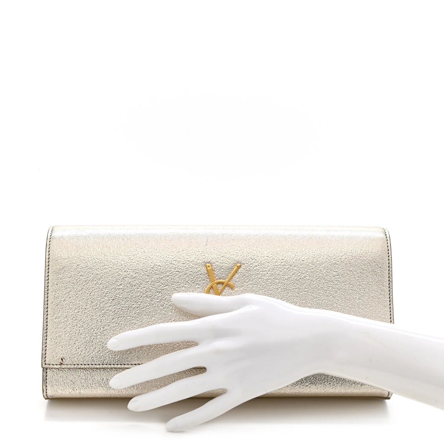 Metallic Textured Calfskin Classic Monogram Cassandre Clutch Pale Gold - Image 2