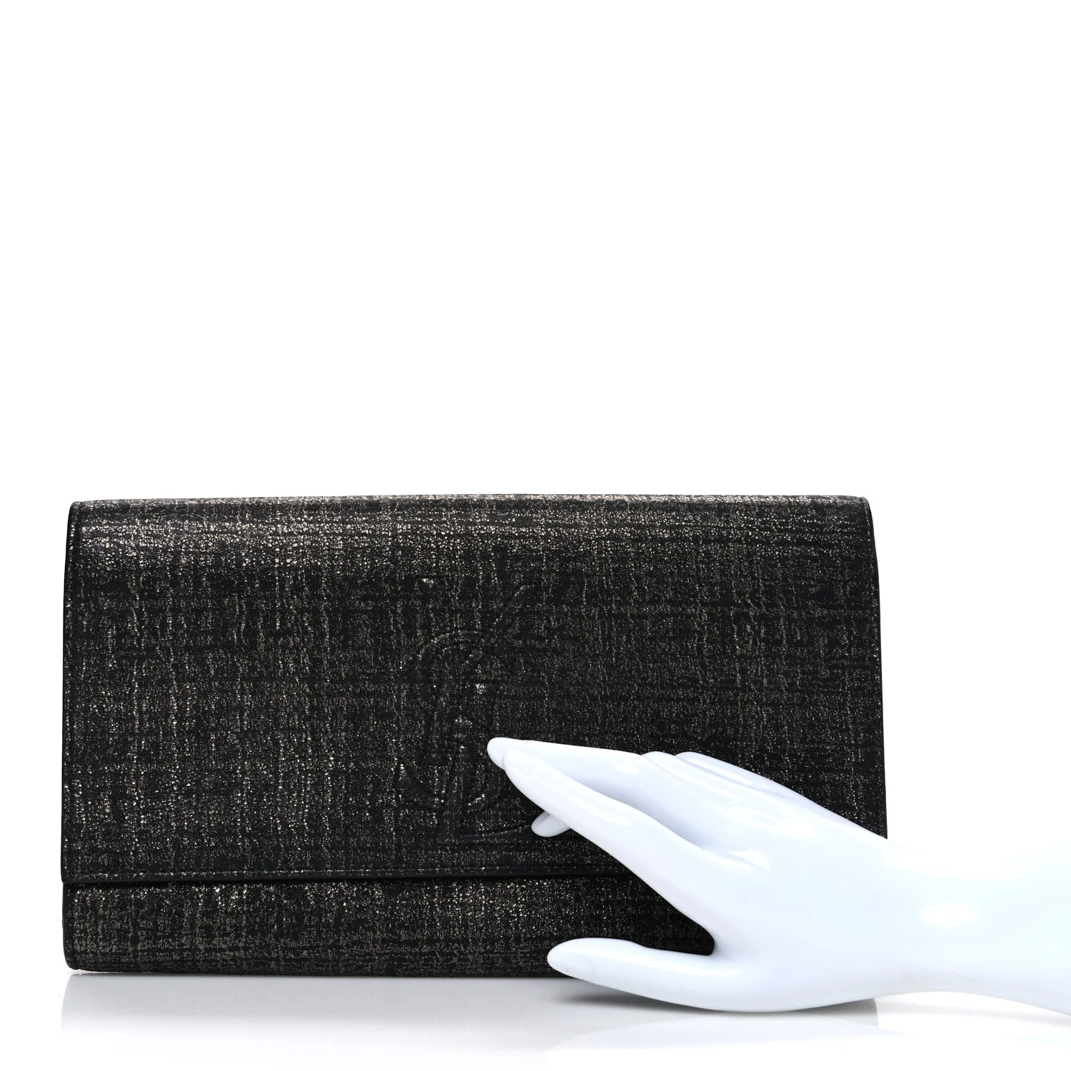 Metallic Textured Calfskin Large Belle De Jour Clutch Gold black - Image 2