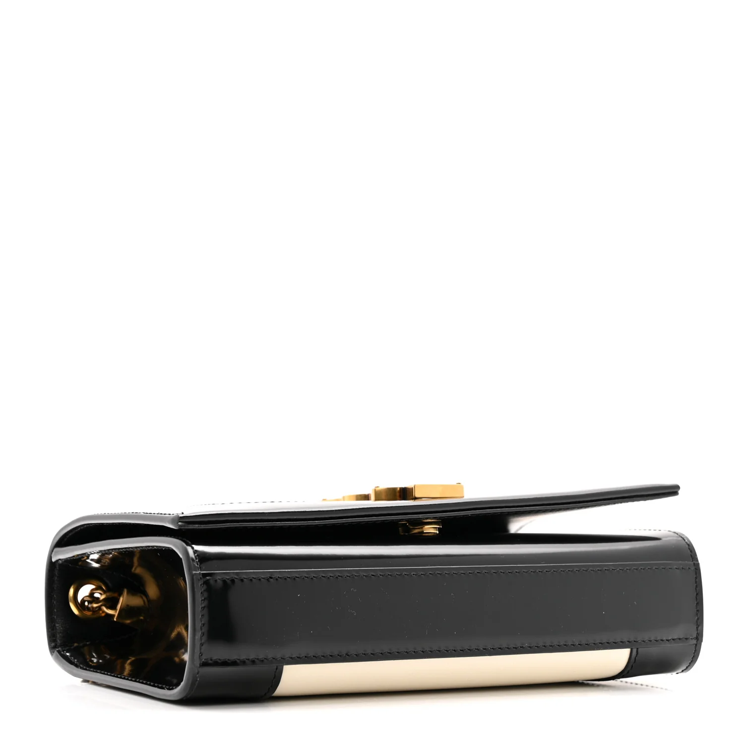 Nappa Patent Calfskin Two-Toned Small Monogram Kate Satchel Alabastro Black - Image 4