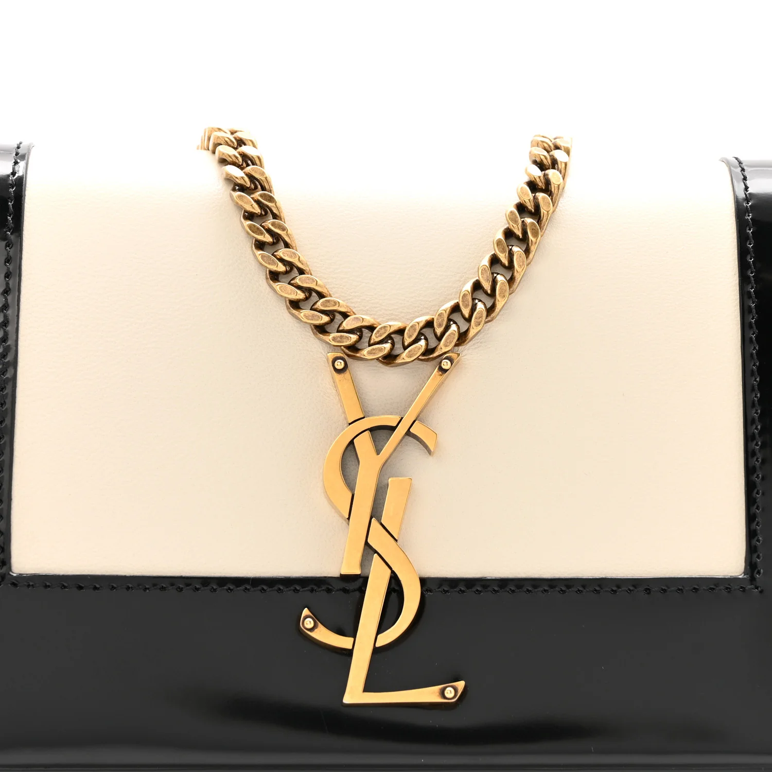 Nappa Patent Calfskin Two-Toned Small Monogram Kate Satchel Alabastro Black - Image 8