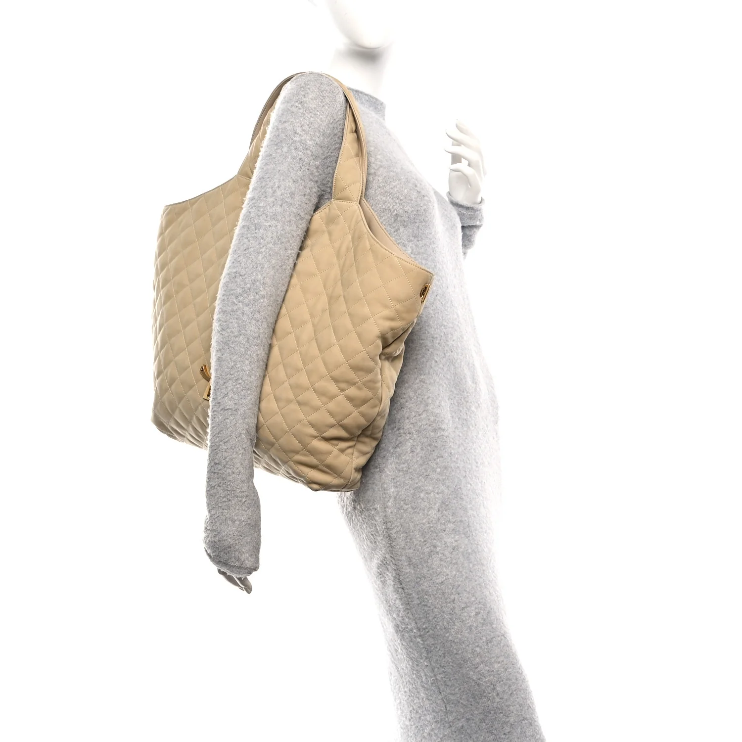 Nubuck Suede Quilted Maxi Icare Shopping Tote Safari Beige - Image 2
