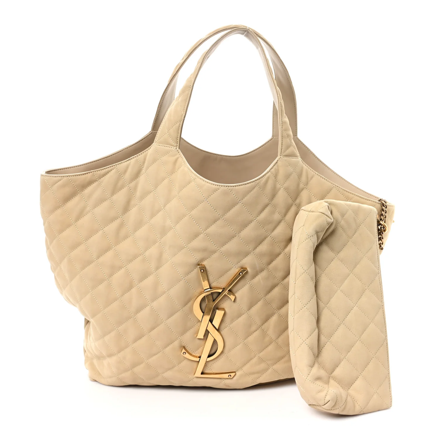 Nubuck Suede Quilted Maxi Icare Shopping Tote Safari Beige - Image 3