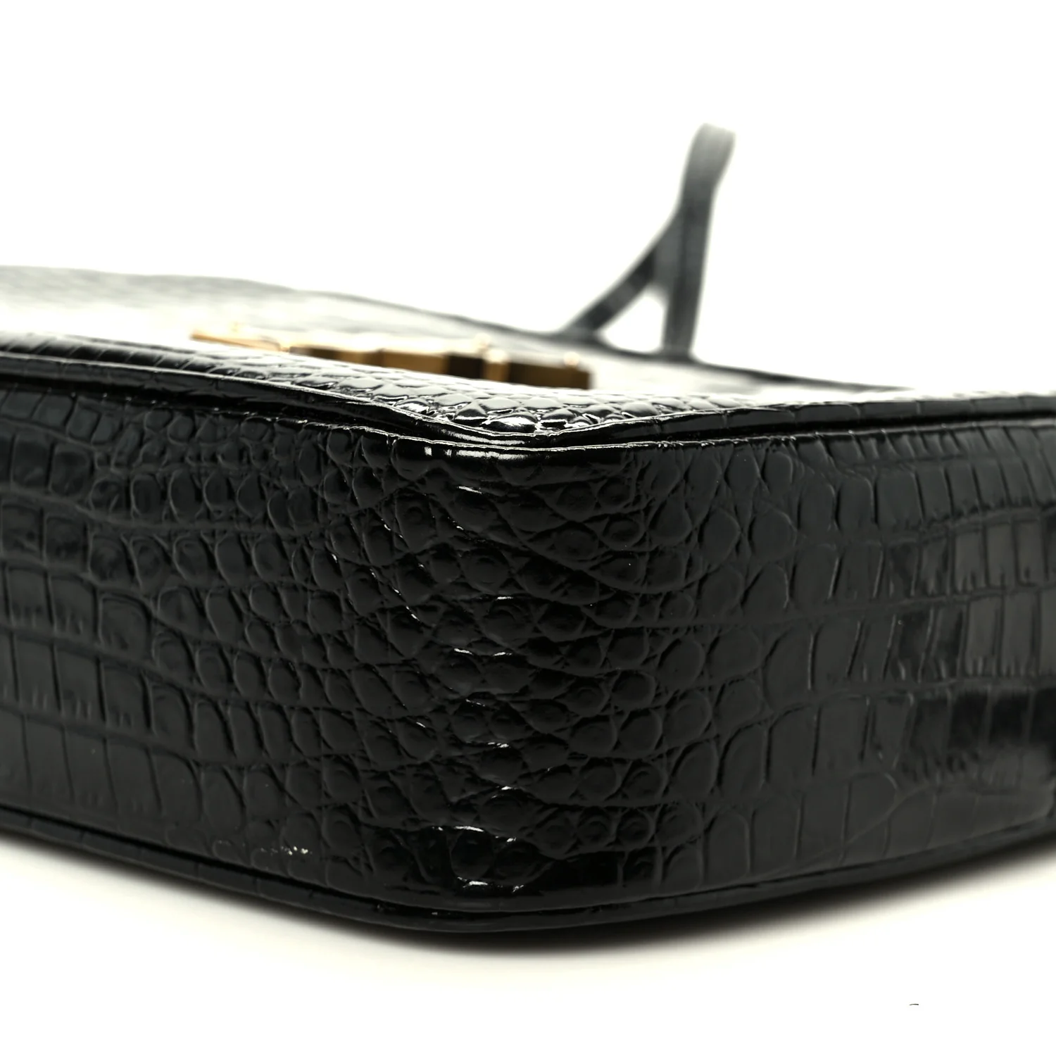 Patent Calfskin Crocodile Embossed Monogram Lou Camera Bag Black - Image 10