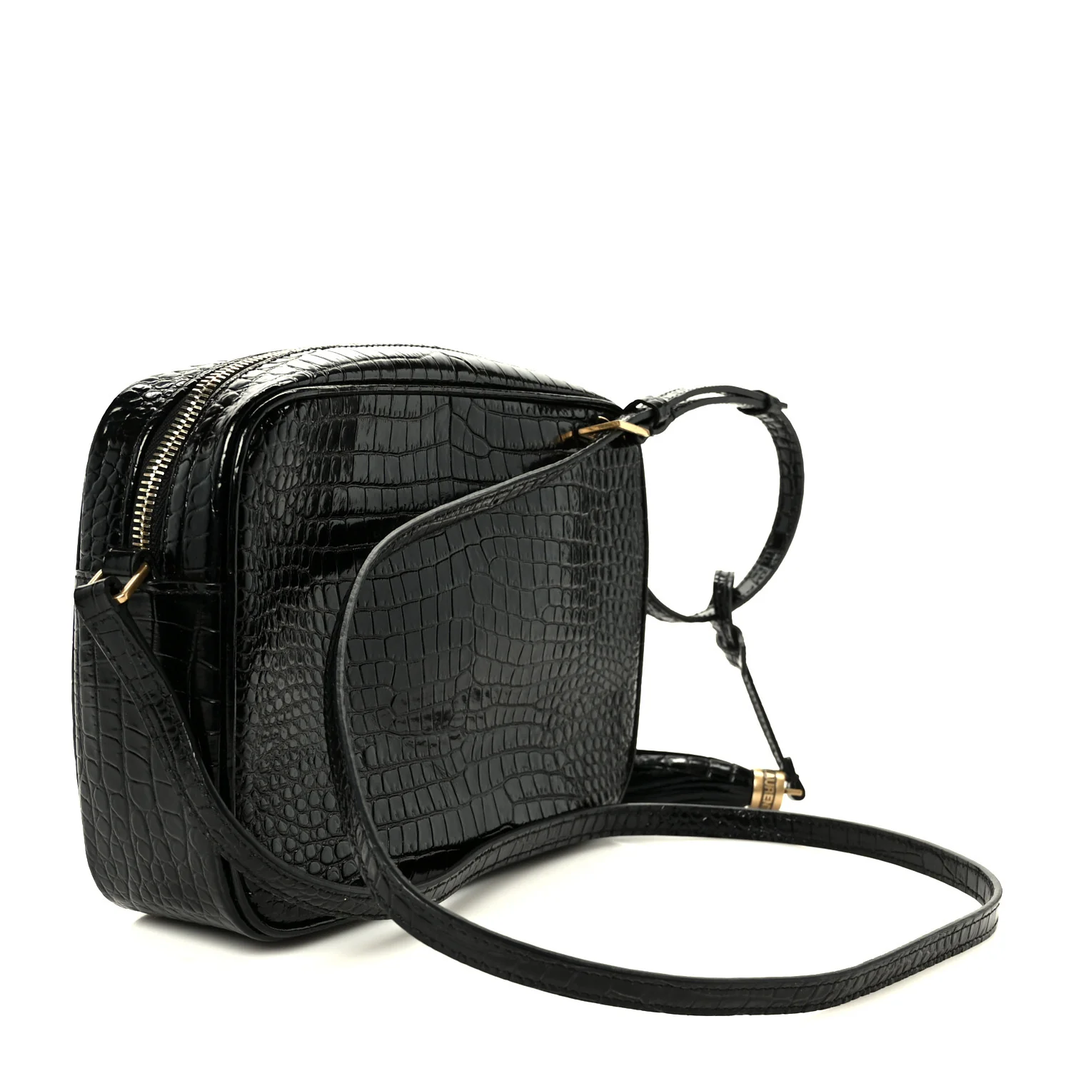 Patent Calfskin Crocodile Embossed Monogram Lou Camera Bag Black - Image 3