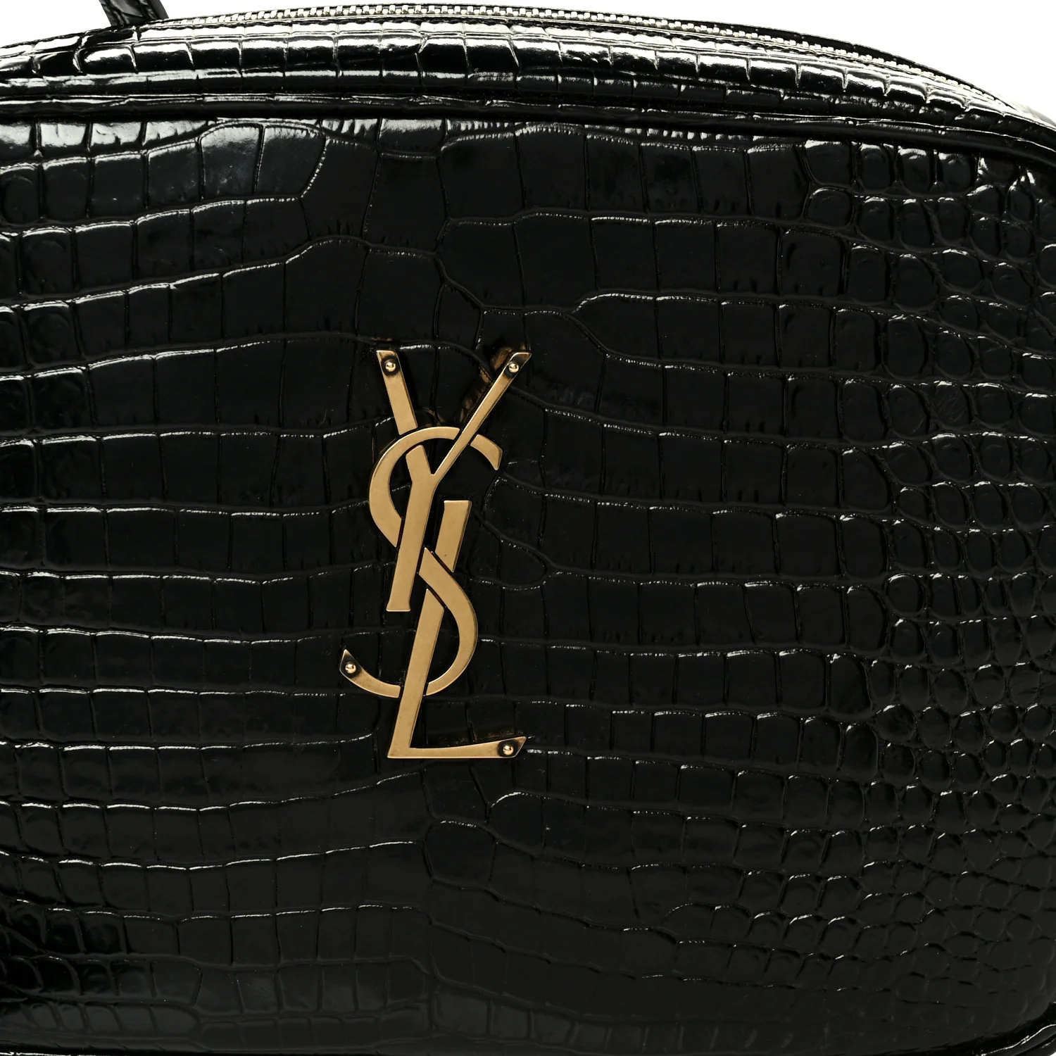 Patent Calfskin Crocodile Embossed Monogram Lou Camera Bag Black - Image 8
