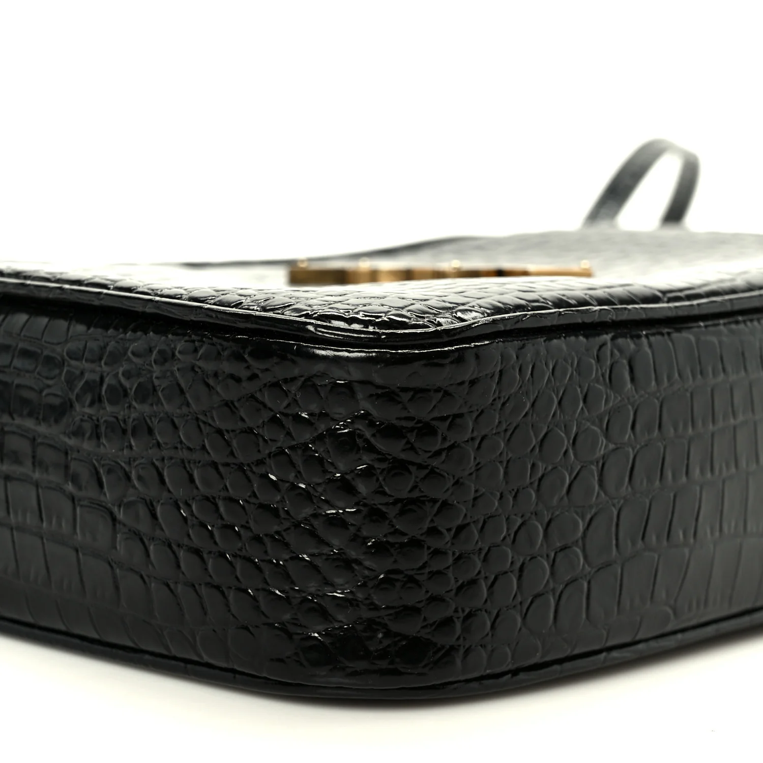 Patent Calfskin Crocodile Embossed Monogram Lou Camera Bag Black - Image 9