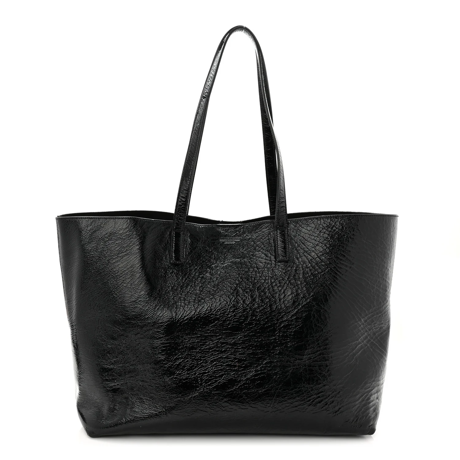 Patent Calfskin Large Shopping Tote Black