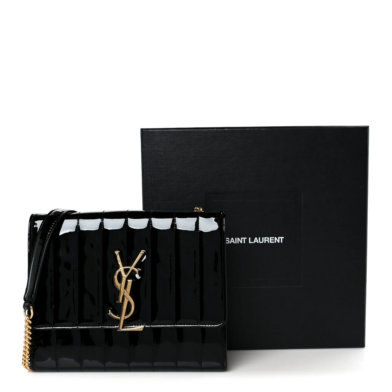 Patent Calfskin Matelasse Monogram Medium Vicky Chain Bag Black - Image 10
