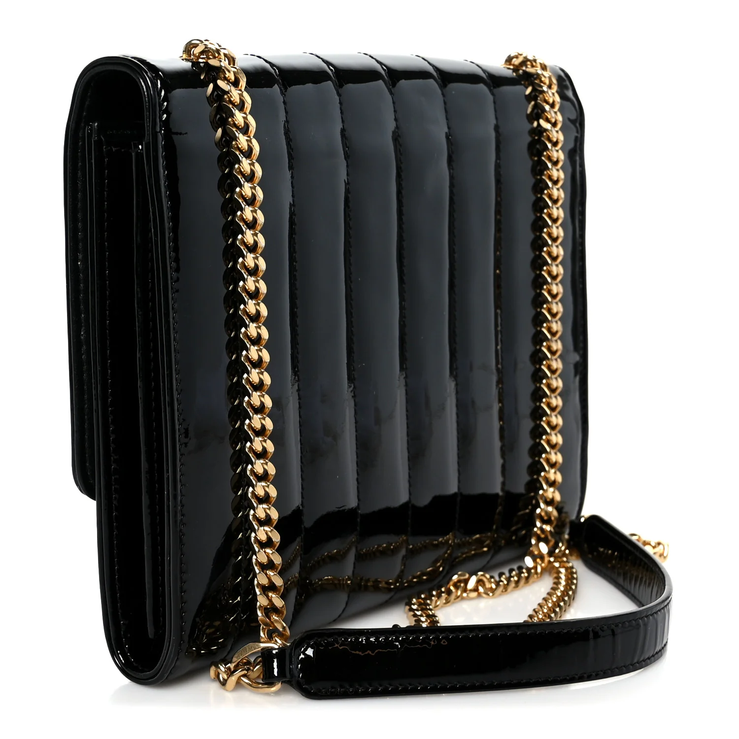 Patent Calfskin Matelasse Monogram Medium Vicky Chain Bag Black - Image 3