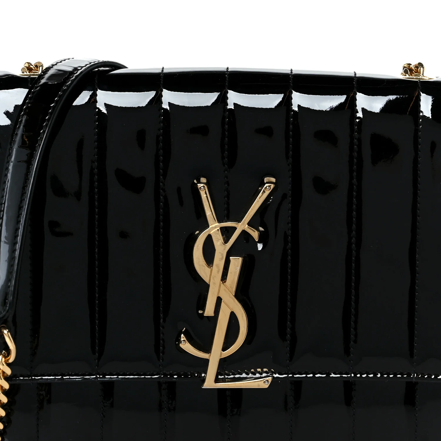 Patent Calfskin Matelasse Monogram Medium Vicky Chain Bag Black - Image 7
