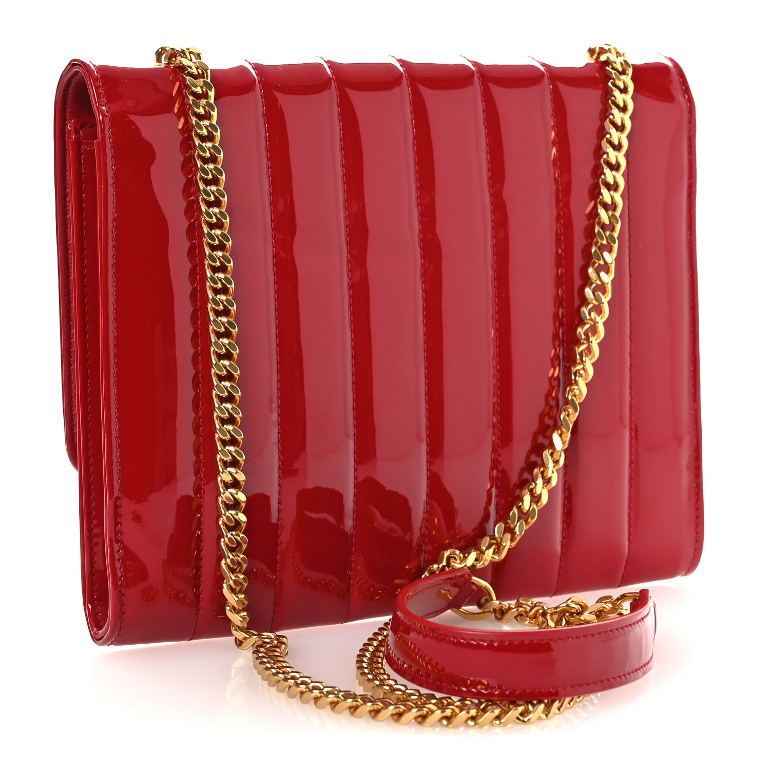 Patent Calfskin Matelasse Vicky Chain Wallet Rouge Eros - Image 3