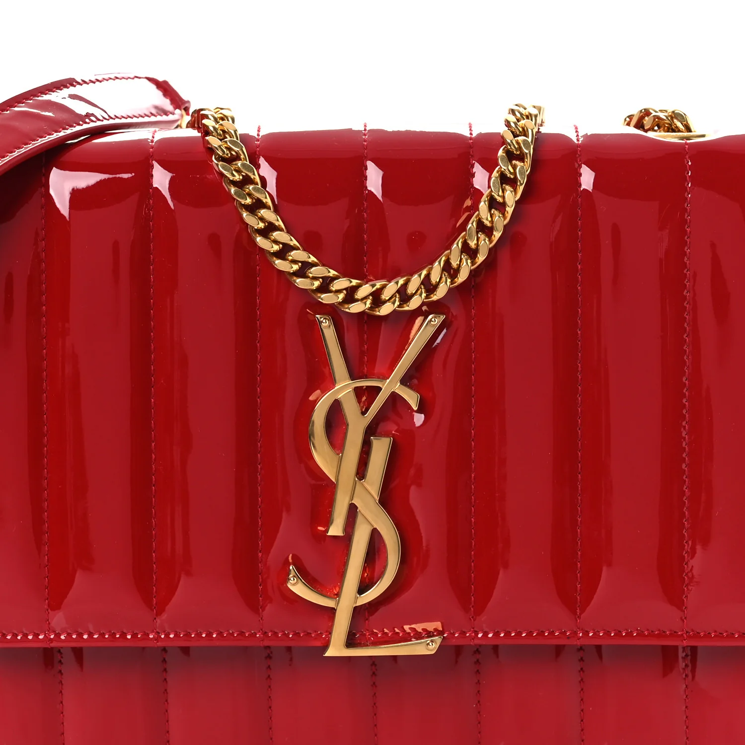 Patent Calfskin Matelasse Vicky Chain Wallet Rouge Eros - Image 7