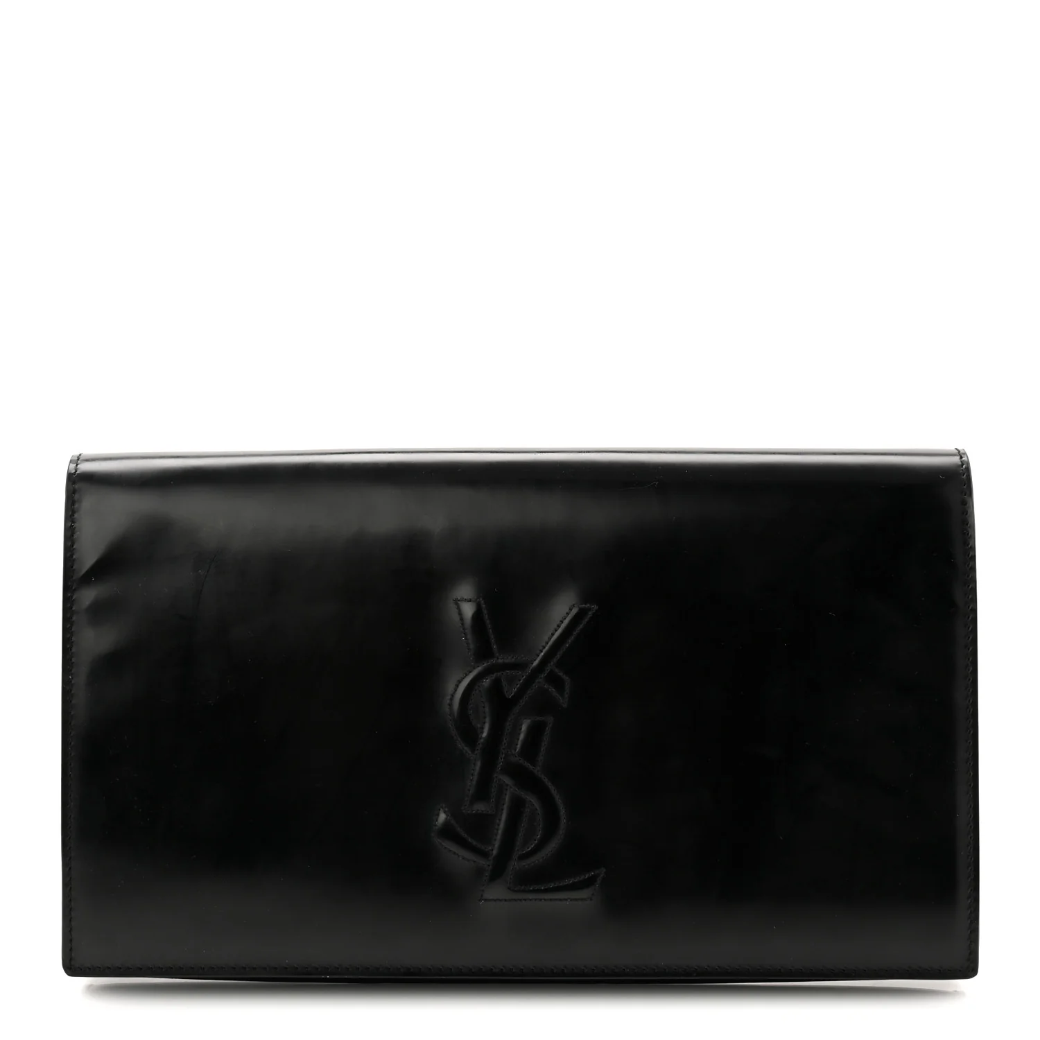 Patent Calfskin Monogram Large Belle De Jour Clutch Black