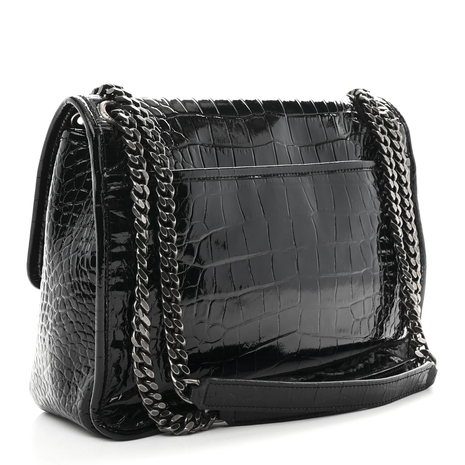 Patent Crocodile Embossed Lambskin Monogram Medium Niki Chain Satchel Black - Image 3