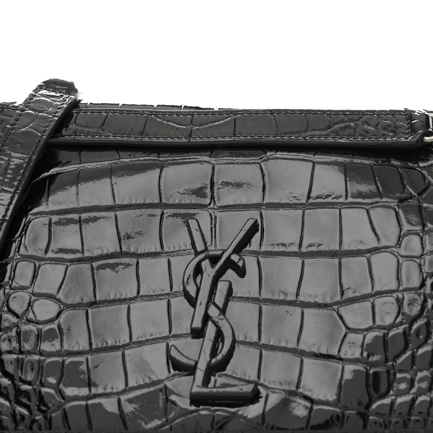 Patent Crocodile Embossed Lambskin Monogram Medium Niki Chain Satchel Black - Image 8