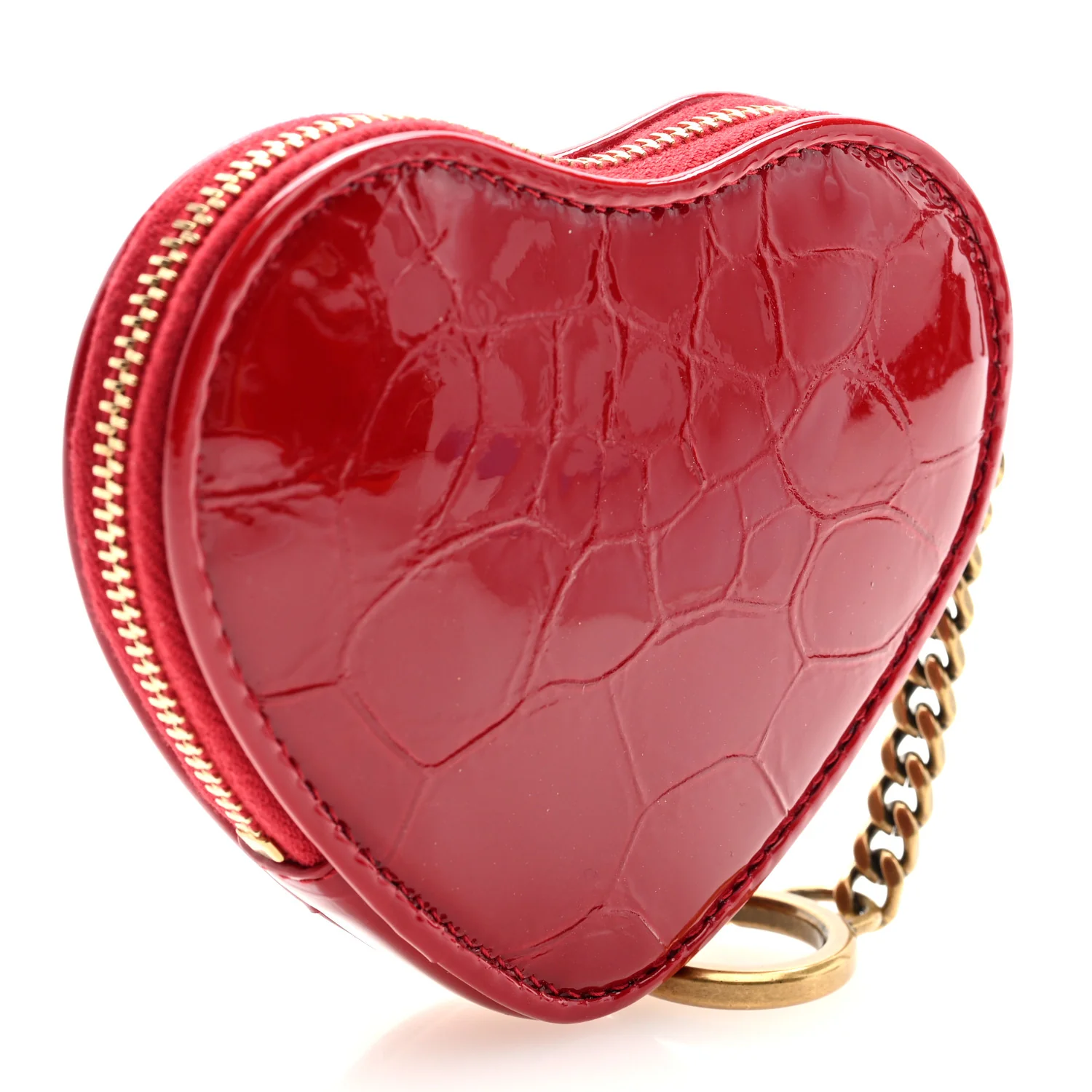 Patent Crocodile Embossed Monogram Heart Key Pouch Rouge Eros - Image 3