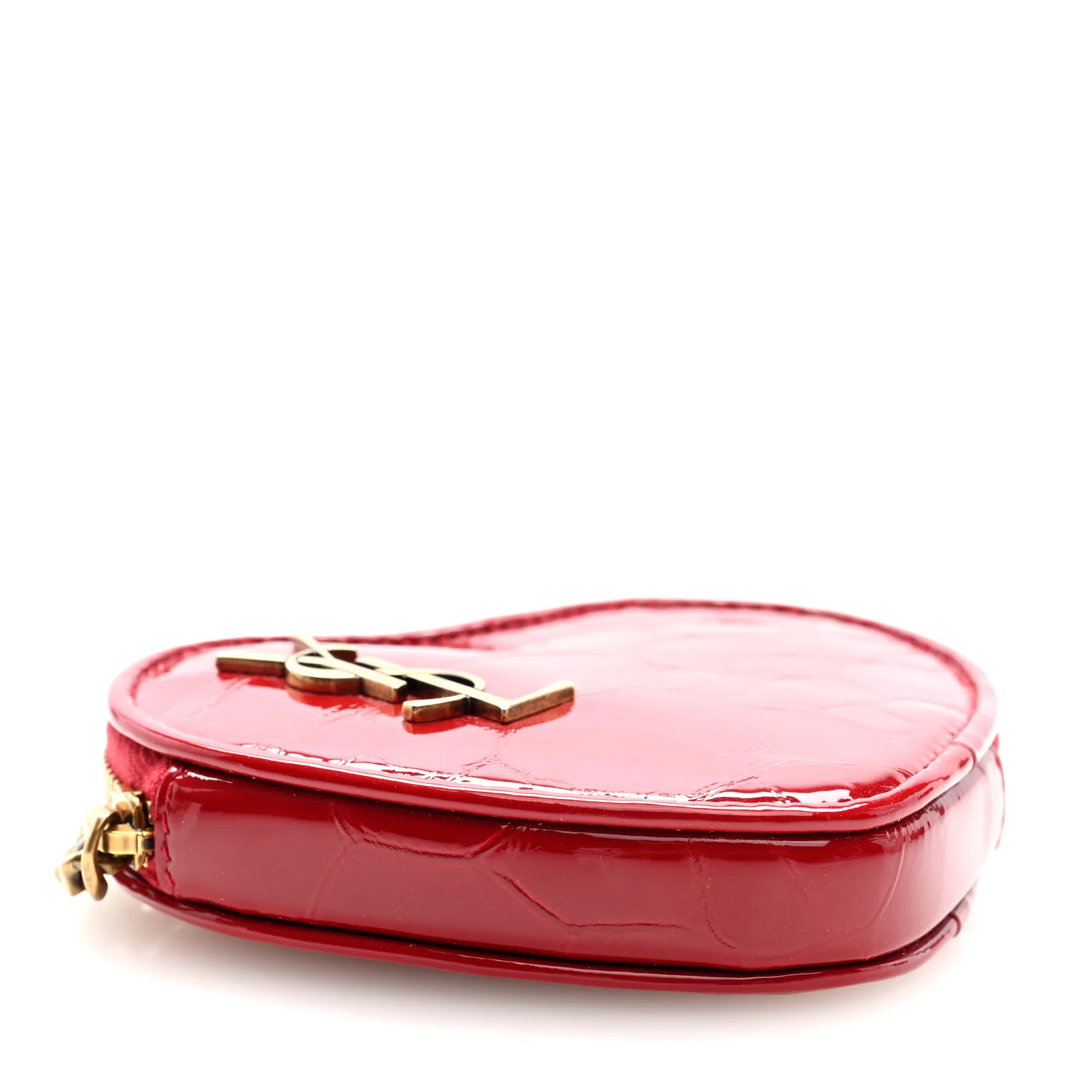 Patent Crocodile Embossed Monogram Heart Key Pouch Rouge Eros - Image 4
