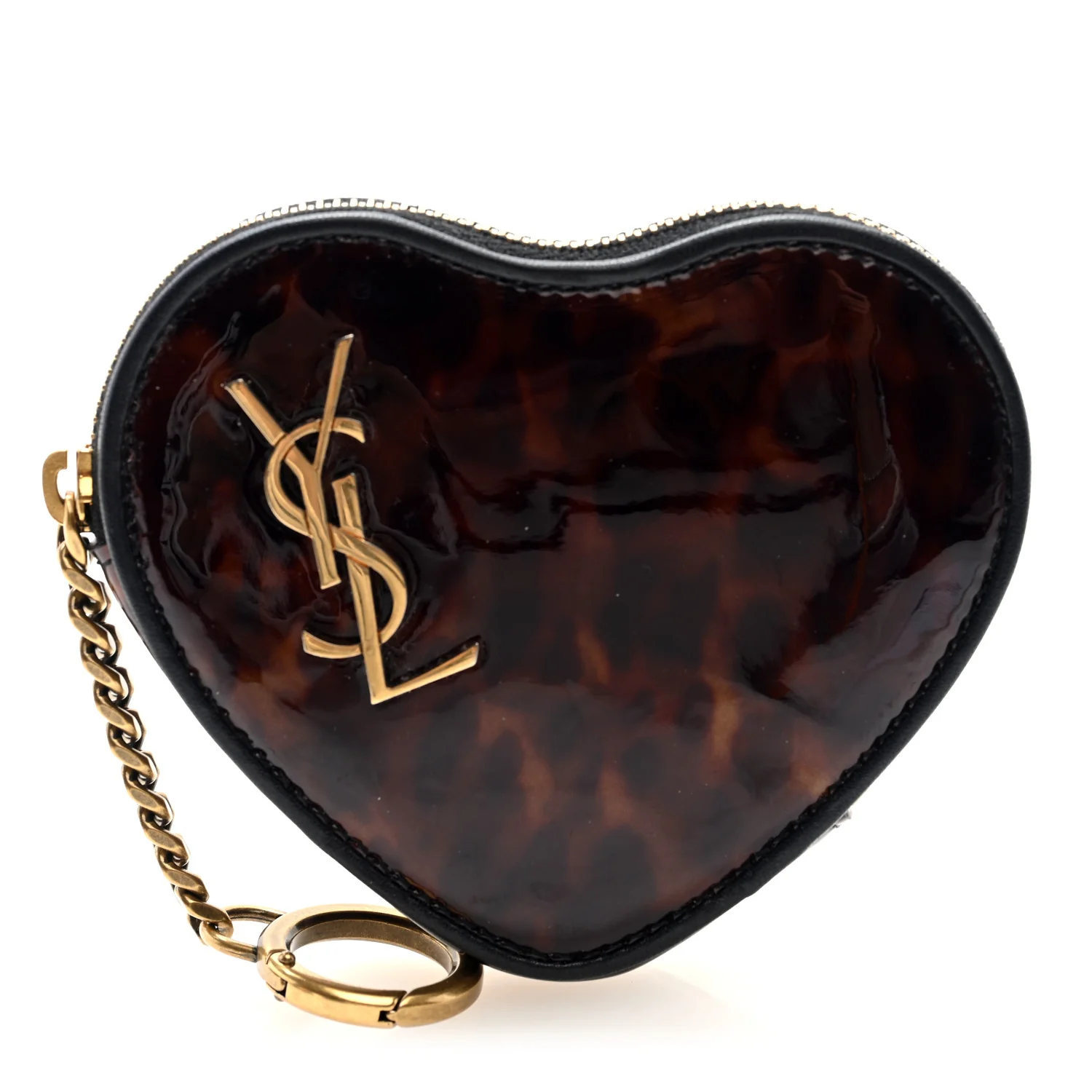 Patent Leopard Print Monogram Heart Key Pouch Tortoise Brown Black